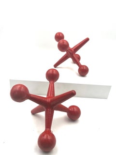 1950s Atomic Era Mid-Century Modern Pair of Iron Jack-Jax Bookends in Red