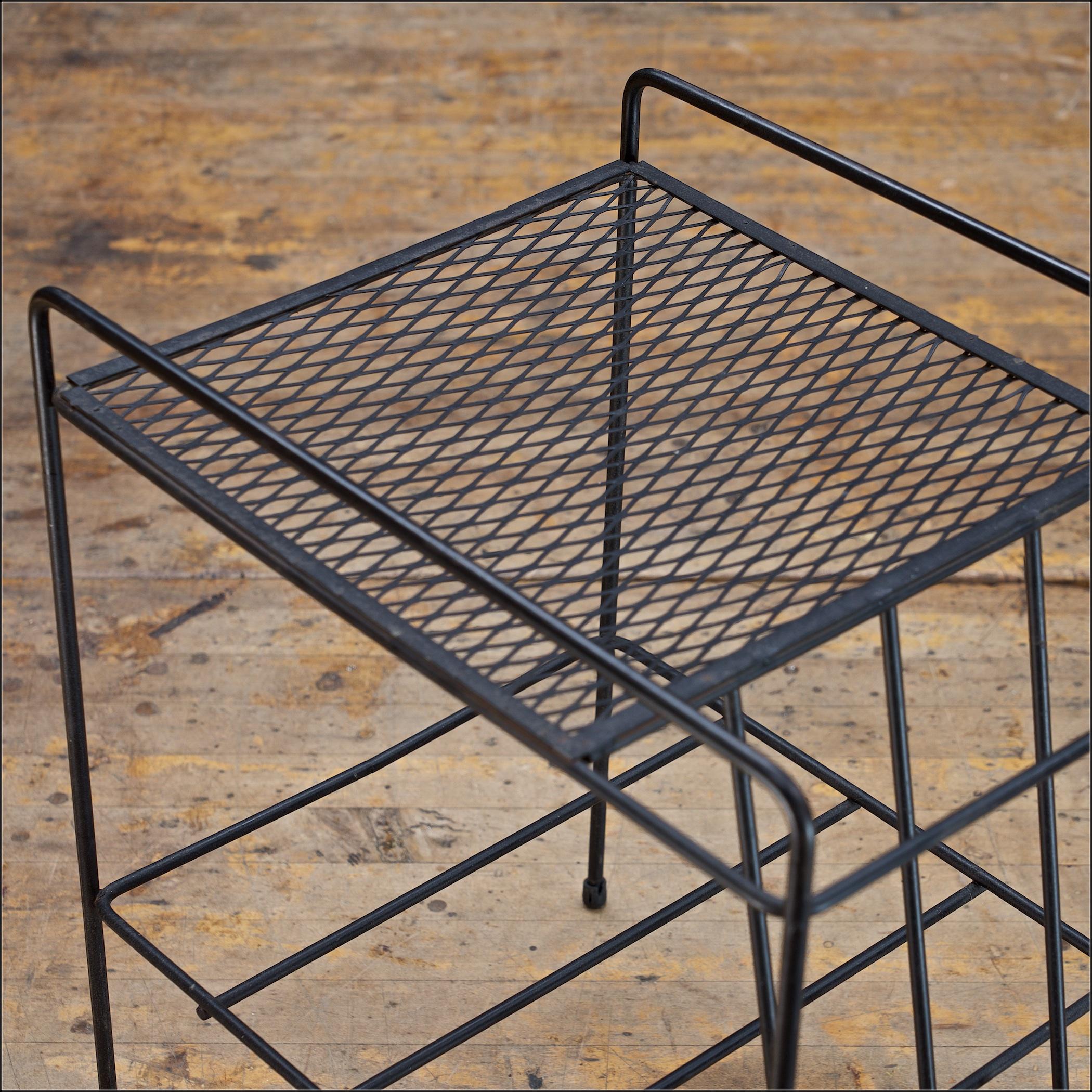 Mid-Century Modern 1950s Atomic Expanded Metal+Wire Hi-Fi End Table LP Vinyl Record Stand For Sale