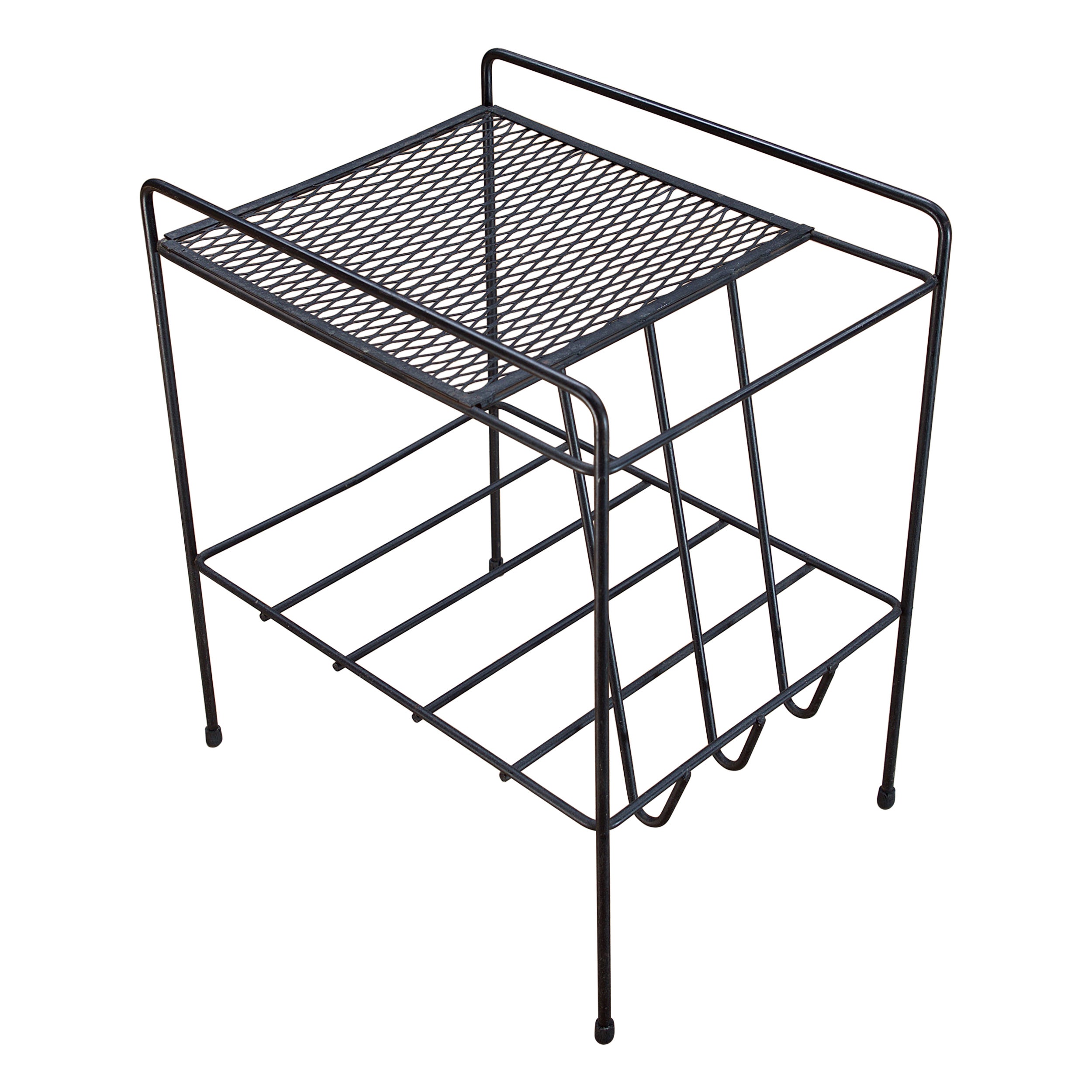 Mesa auxiliar Hi-Fi de metal expandido y alambre de los años 50 Soporte para discos de vinilo LP en venta