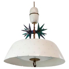 1950s Atomic Pendant Lamp Perforated with Enamel Details