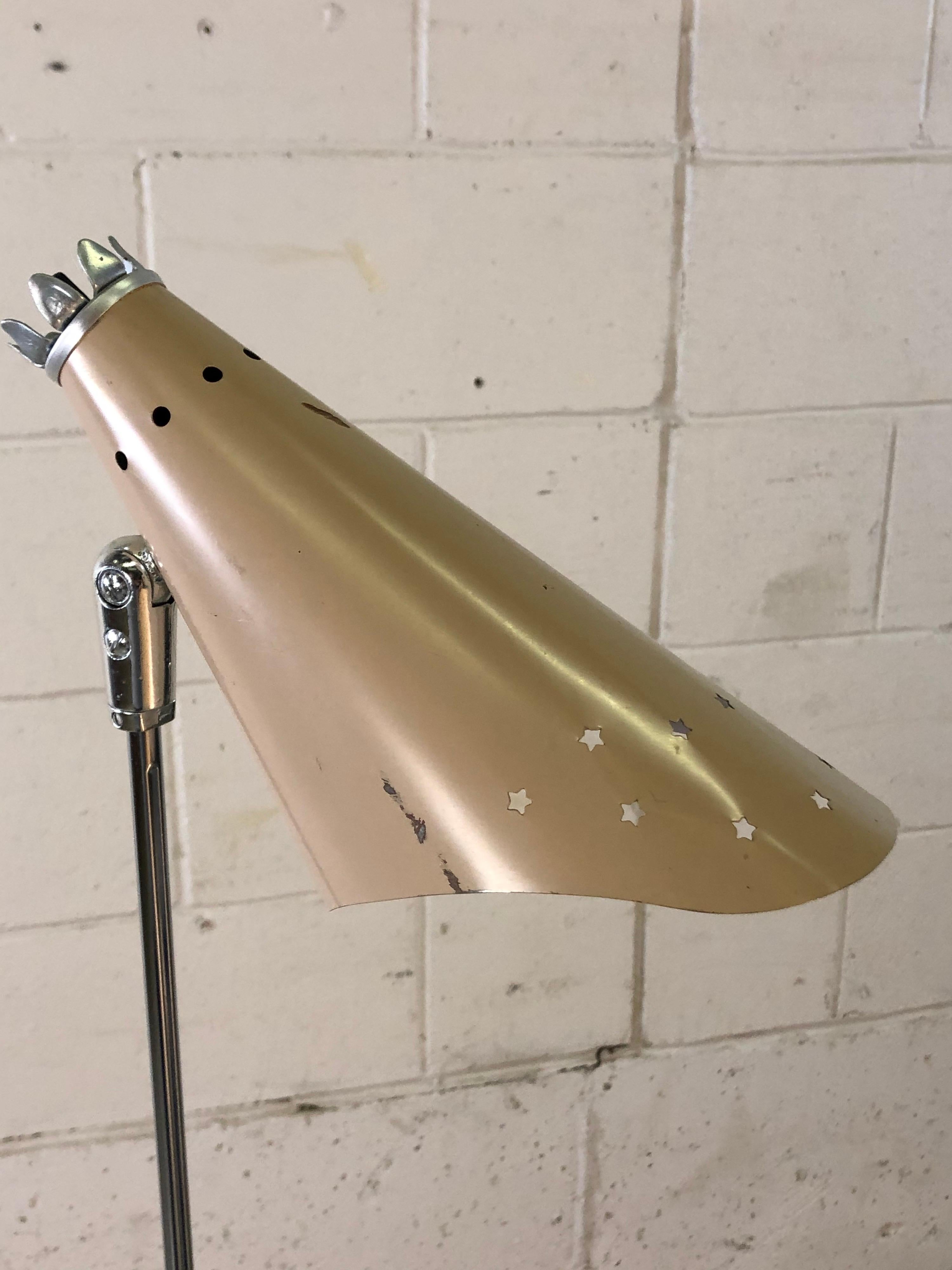 Mid-Century Modern 1950s Atomic Style Pink Metal Adjustable Floor Lamp For Sale