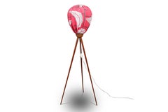 1950s Atomic Tripod Floor Lamp in Teak with Balloon Shade