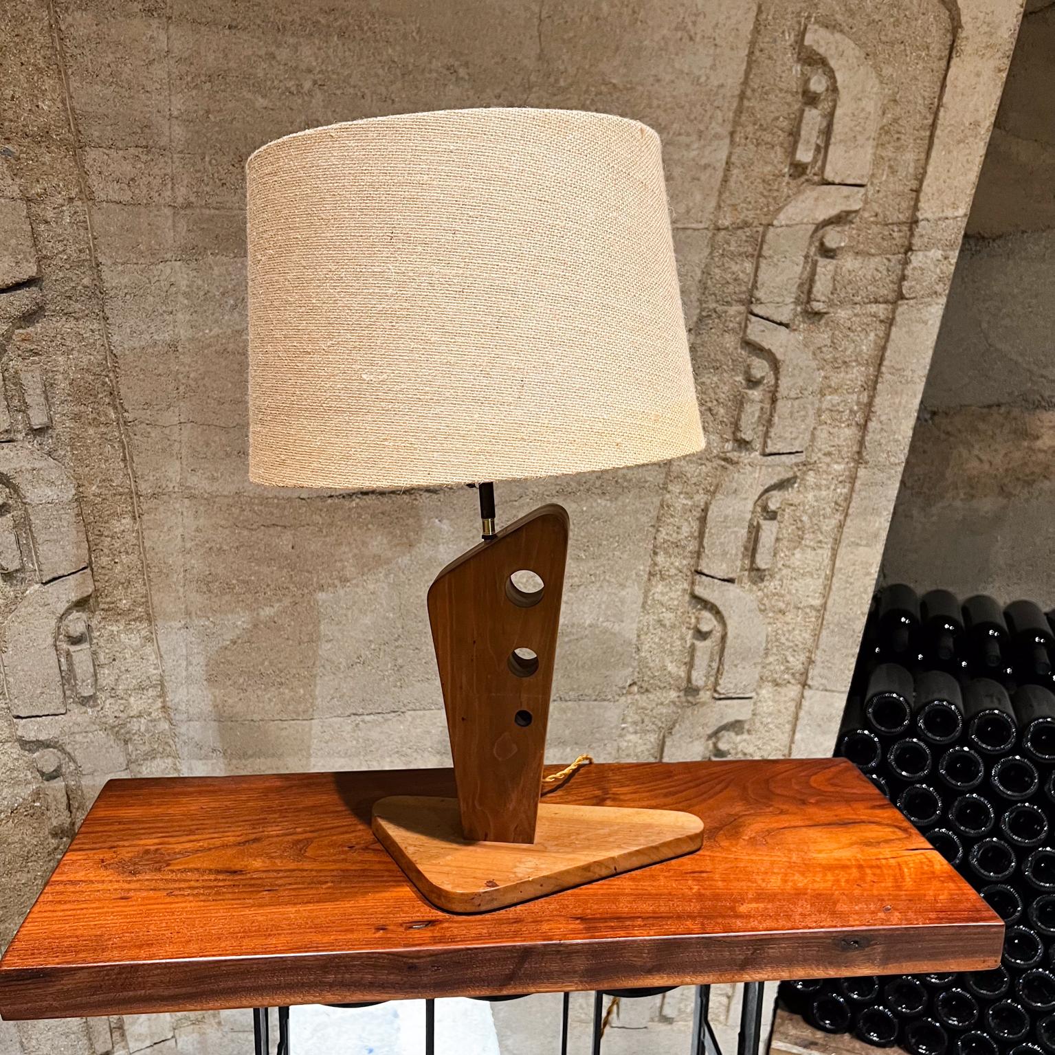 1950s Atomic Wood Table Lamp Geometric Triangular Design
by Georg Gin
18.5 tall x 12 w x 7 d
Preowned original unrestored vintage condition. Wear is present.
Lamp shade is not included.
See all images provided please.