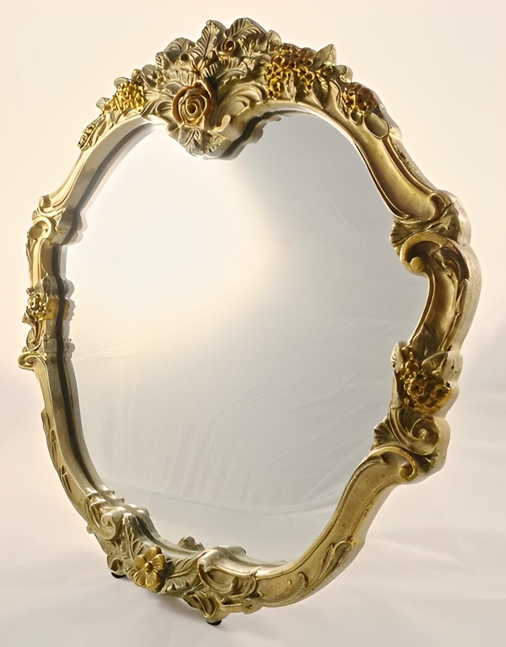 English 1950s Atsonea Gold Rococo Style Table Mirror For Sale