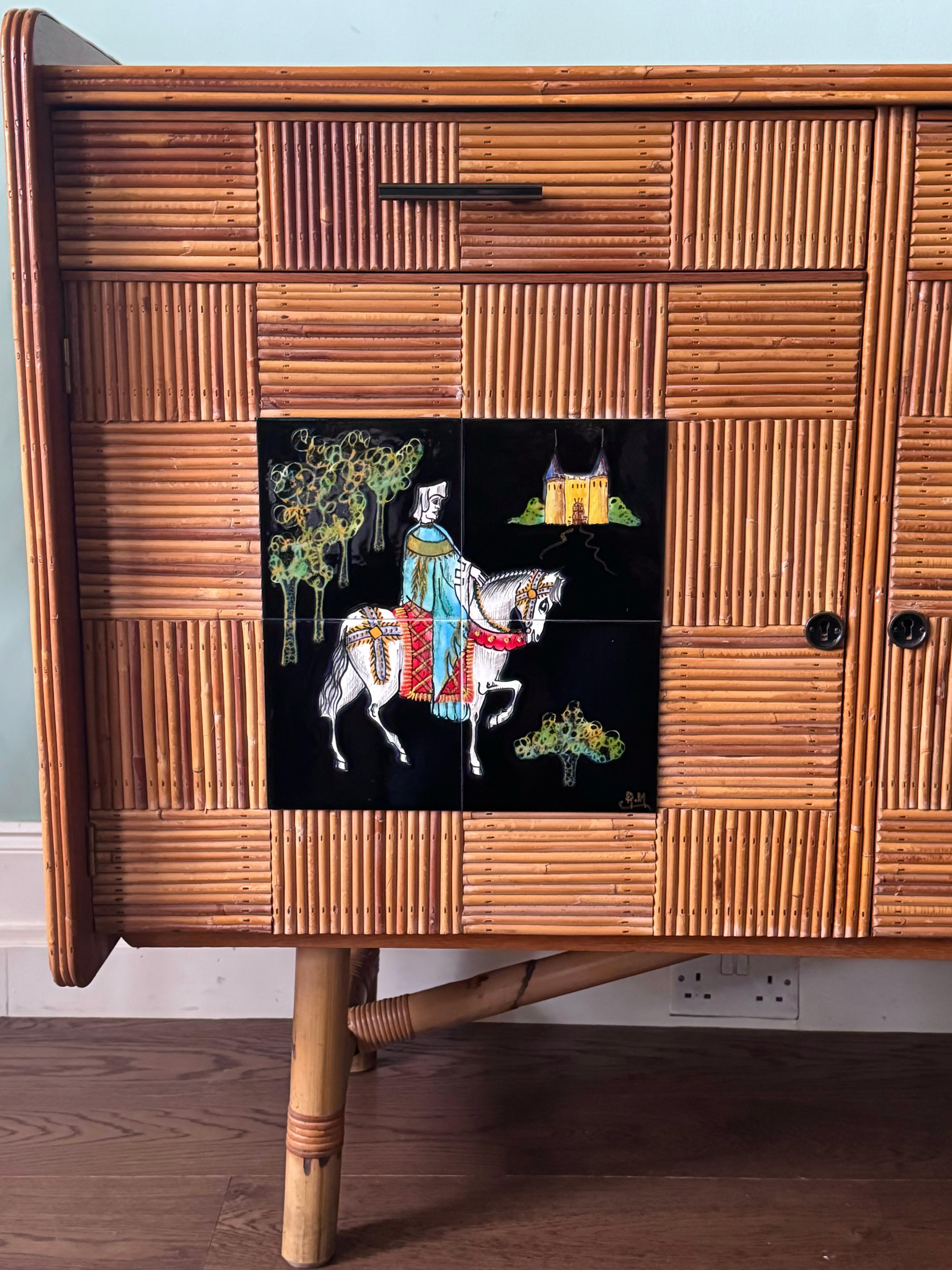Mid-Century moderno Credenza Audoux Et Minet del 1950 in canna a matita in vendita