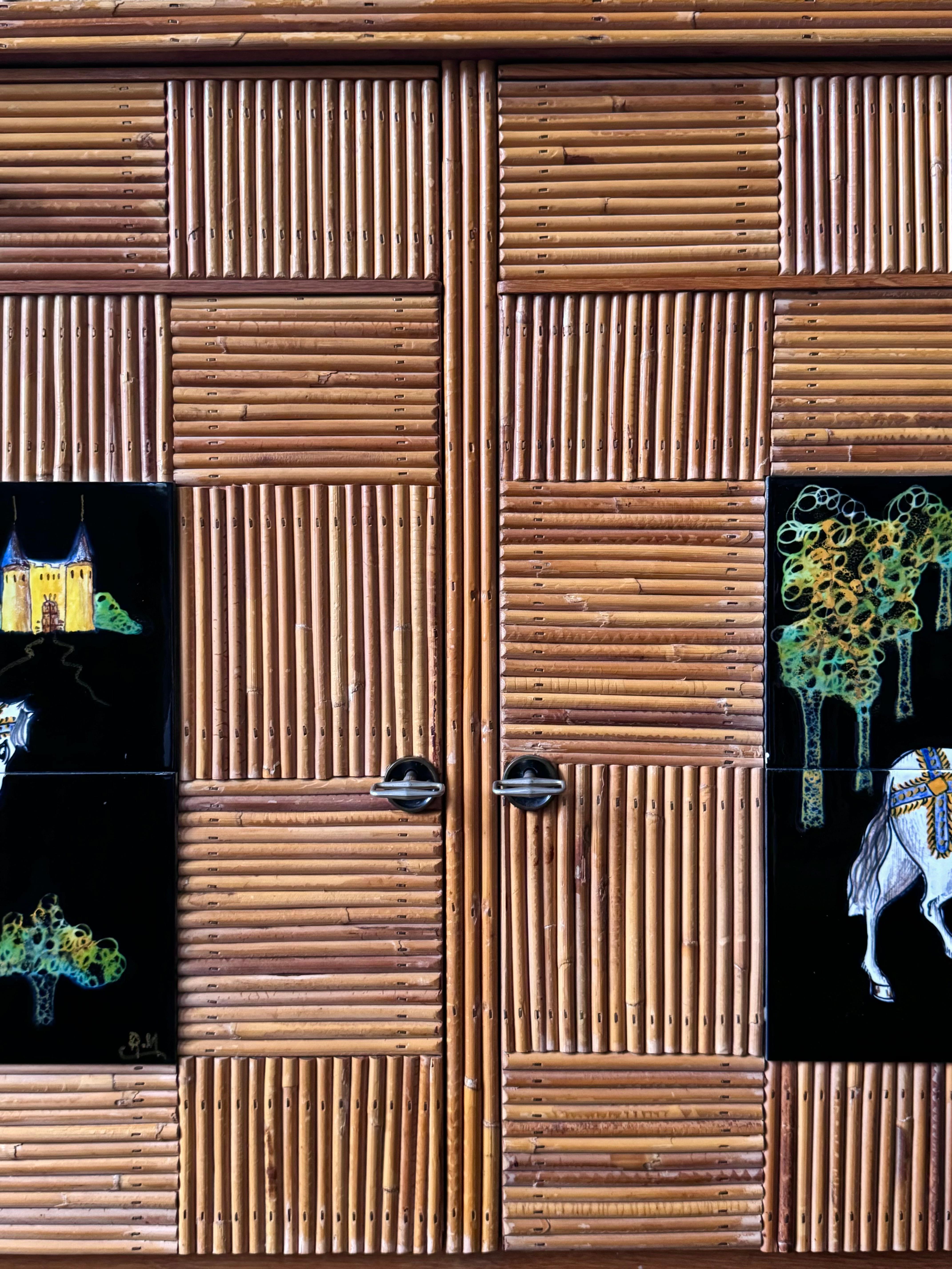 Verniciato Credenza Audoux Et Minet del 1950 in canna a matita in vendita