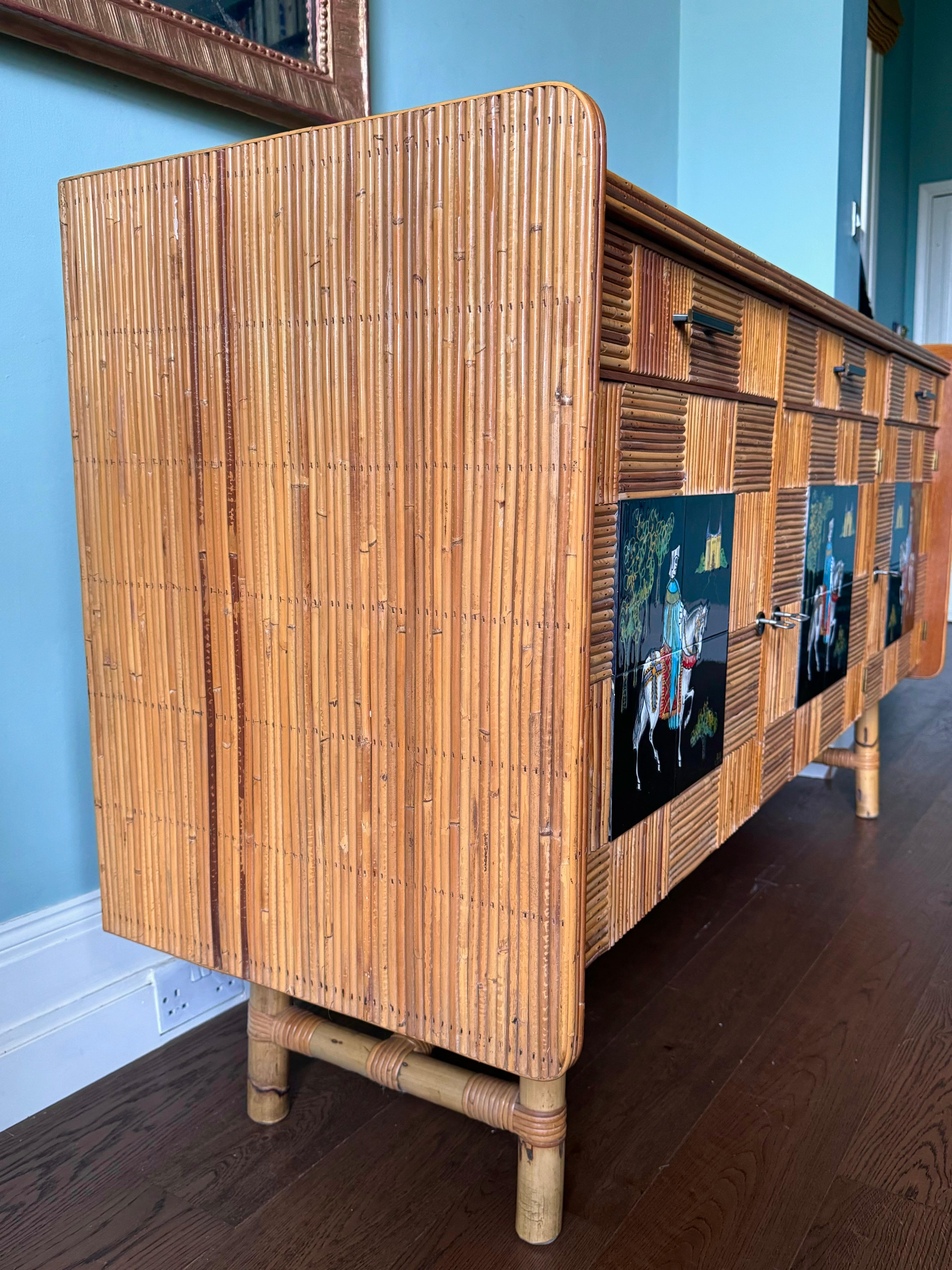 Credenza Audoux Et Minet del 1950 in canna a matita In condizioni buone in vendita a London, GB