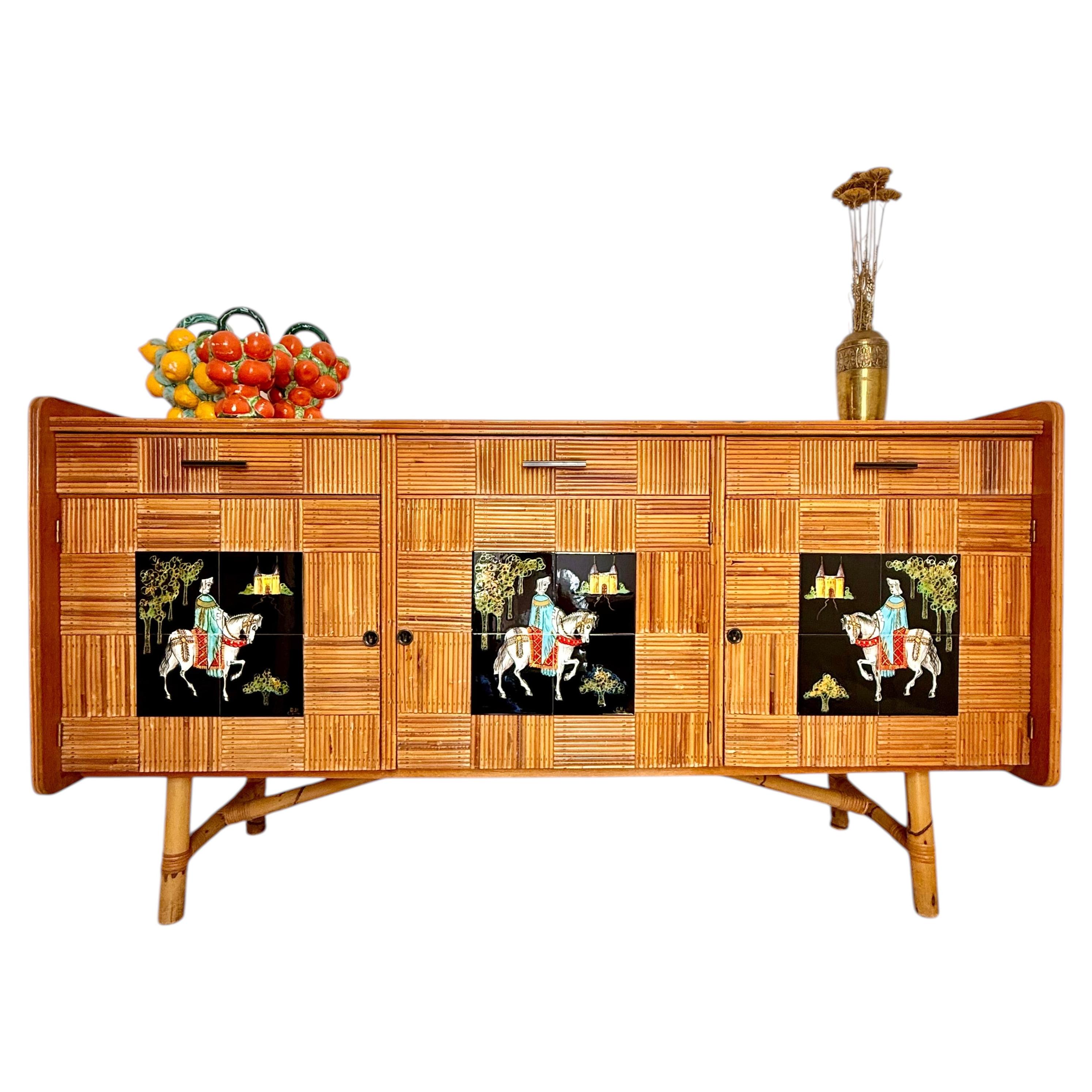 1950s Audoux Et Minet Pencil Reed Sideboard For Sale