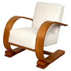 1950's Adrien Audoux and Frida Minet Chair with Ivory Boucle Upholstery