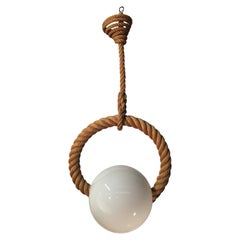 1950s Audoux & Minet Rope and Opaline Glass Chandelier
