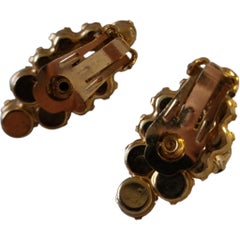 1950s Aurora Borealis Crystal and Rhinestone Gold Tone Clip-On Earrings