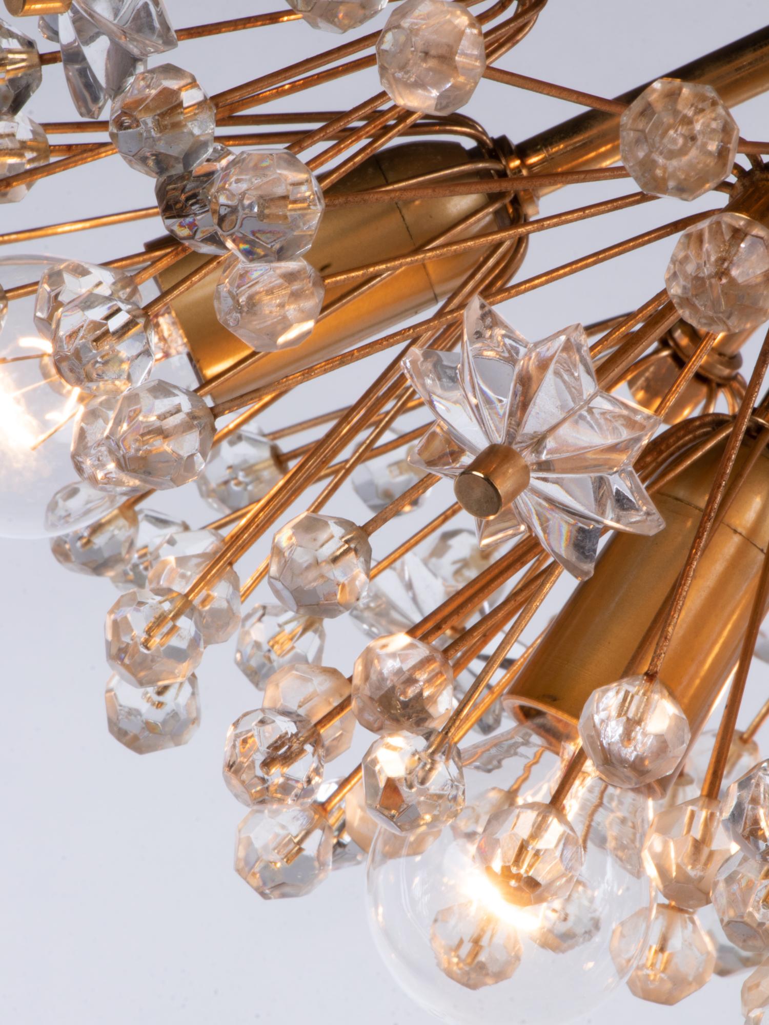 Mid-20th Century 1950s Austria Rupert Nikoll Snowflake Chandelier Crystal & Brass by Emil Stejnar
