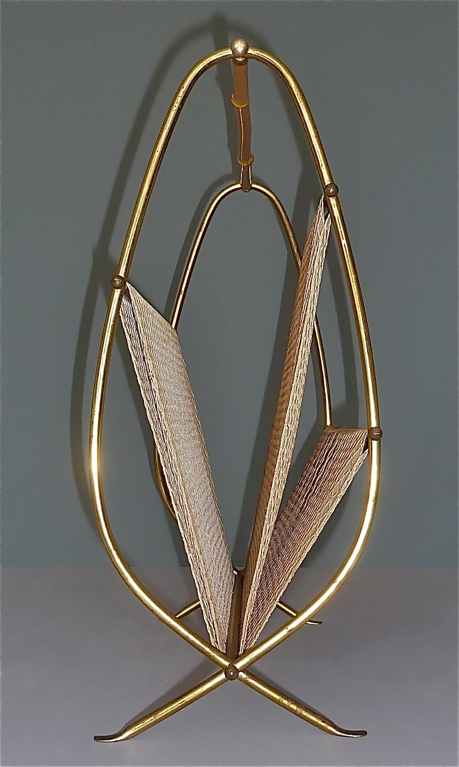 1950s Austrian Modernist Magazine Rack Brass Bamboo, Josef Frank, Auböck Style For Sale 9