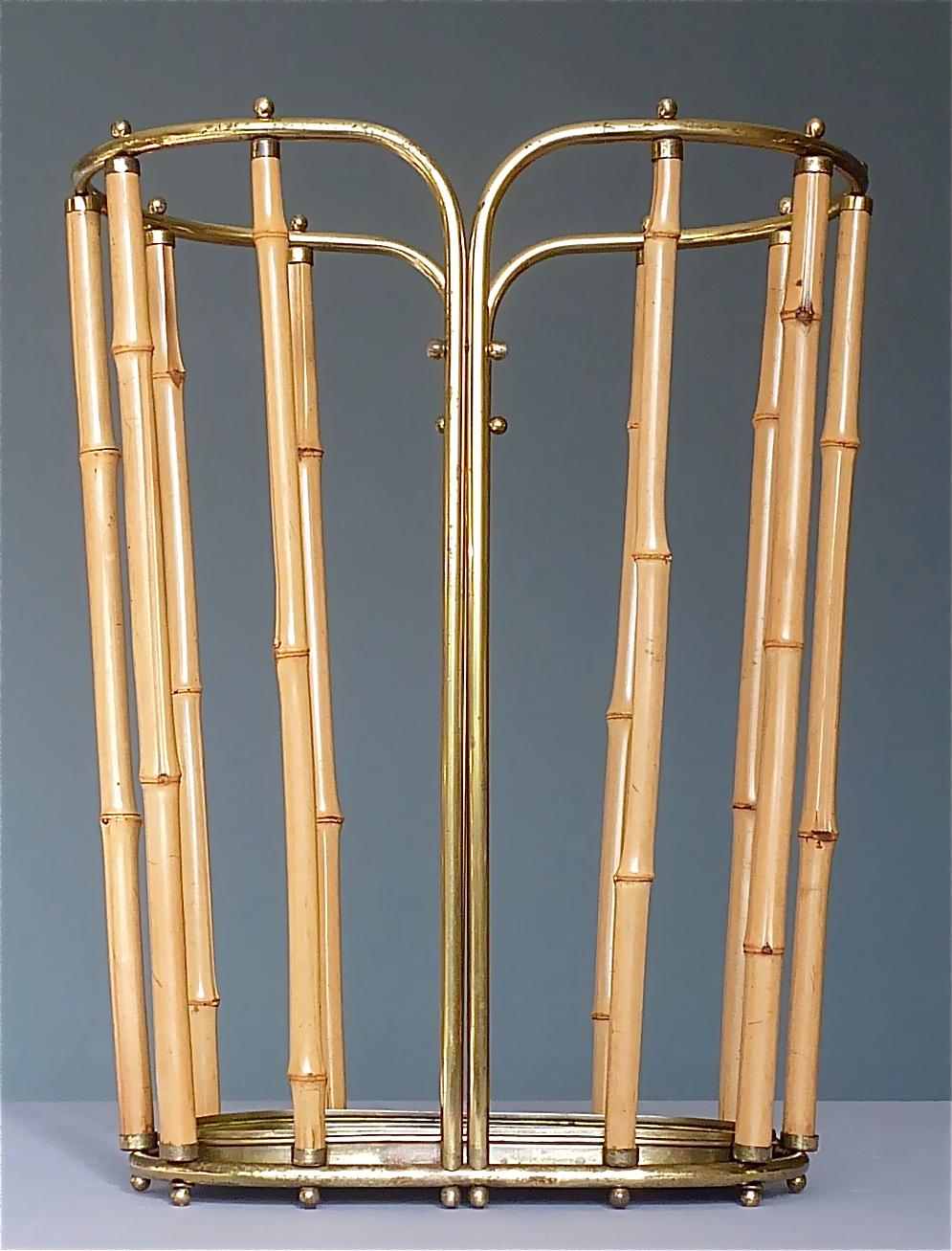1950s Austrian Modernist Umbrella Stand Brass Bamboo, Josef Frank, Auböck Style For Sale 5