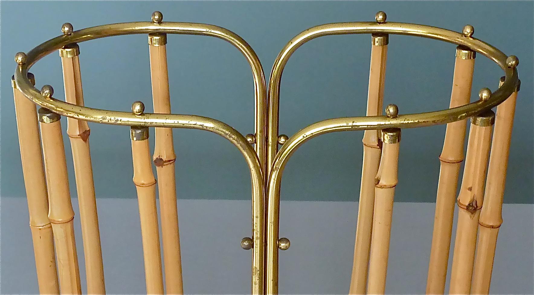 1950s Austrian Modernist Umbrella Stand Brass Bamboo, Josef Frank, Auböck Style For Sale 8