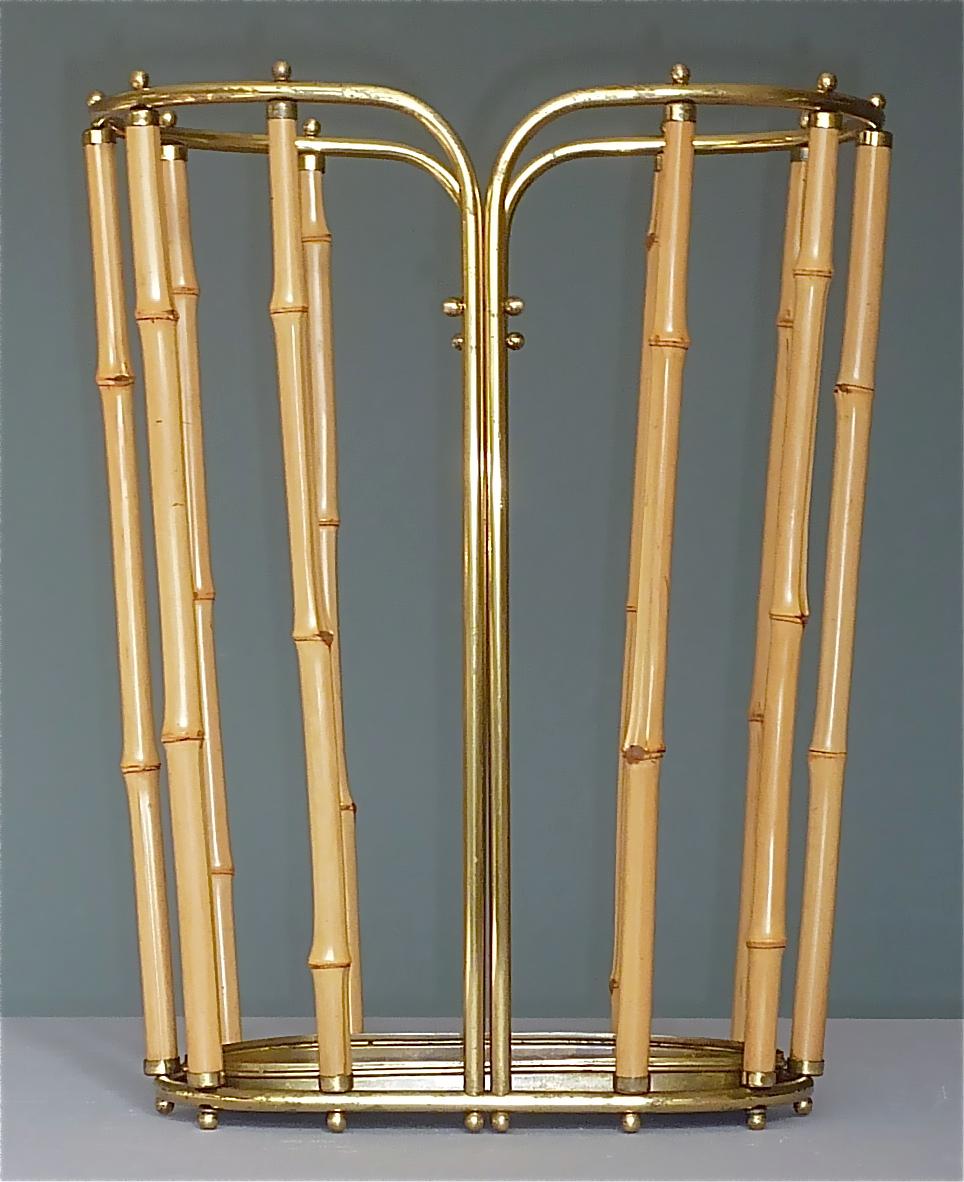 1950s Austrian Modernist Umbrella Stand Brass Bamboo, Josef Frank, Auböck Style For Sale 15