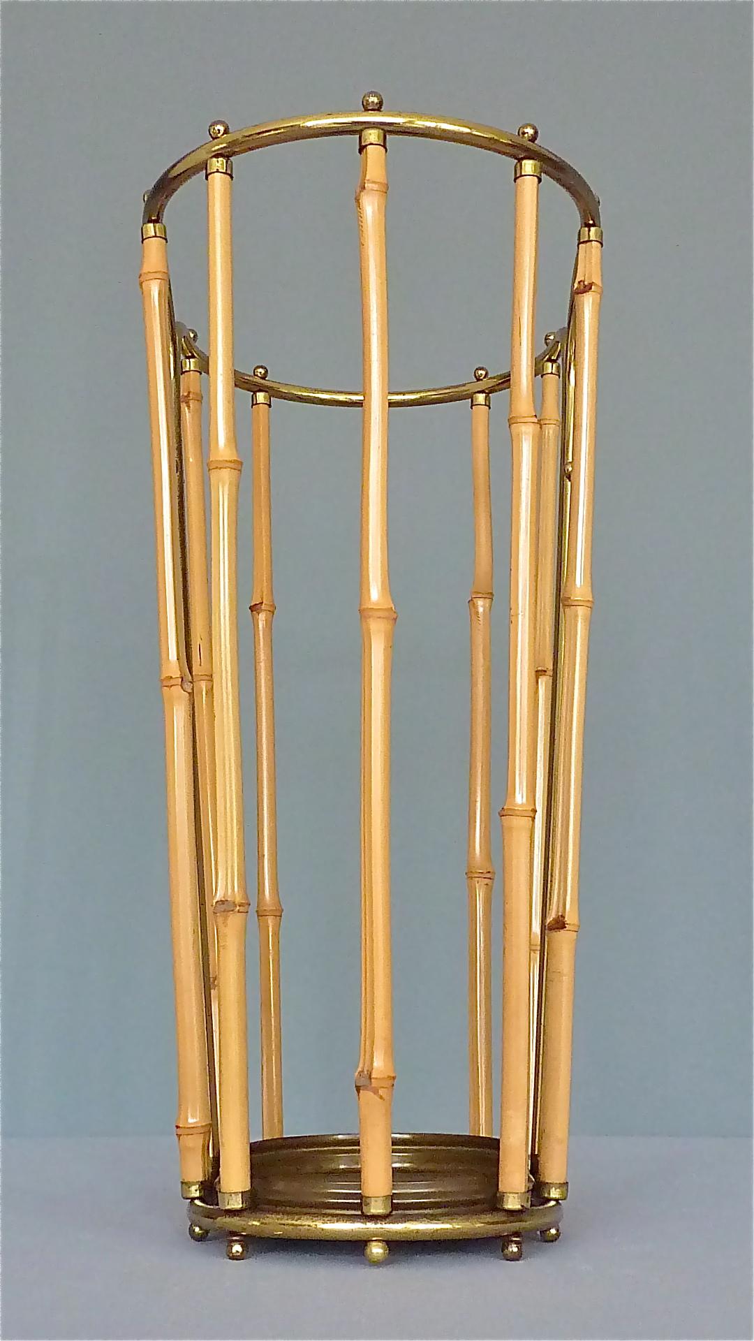 1950s Austrian Modernist Umbrella Stand Brass Bamboo, Josef Frank, Auböck Style In Good Condition In Nierstein am Rhein, DE