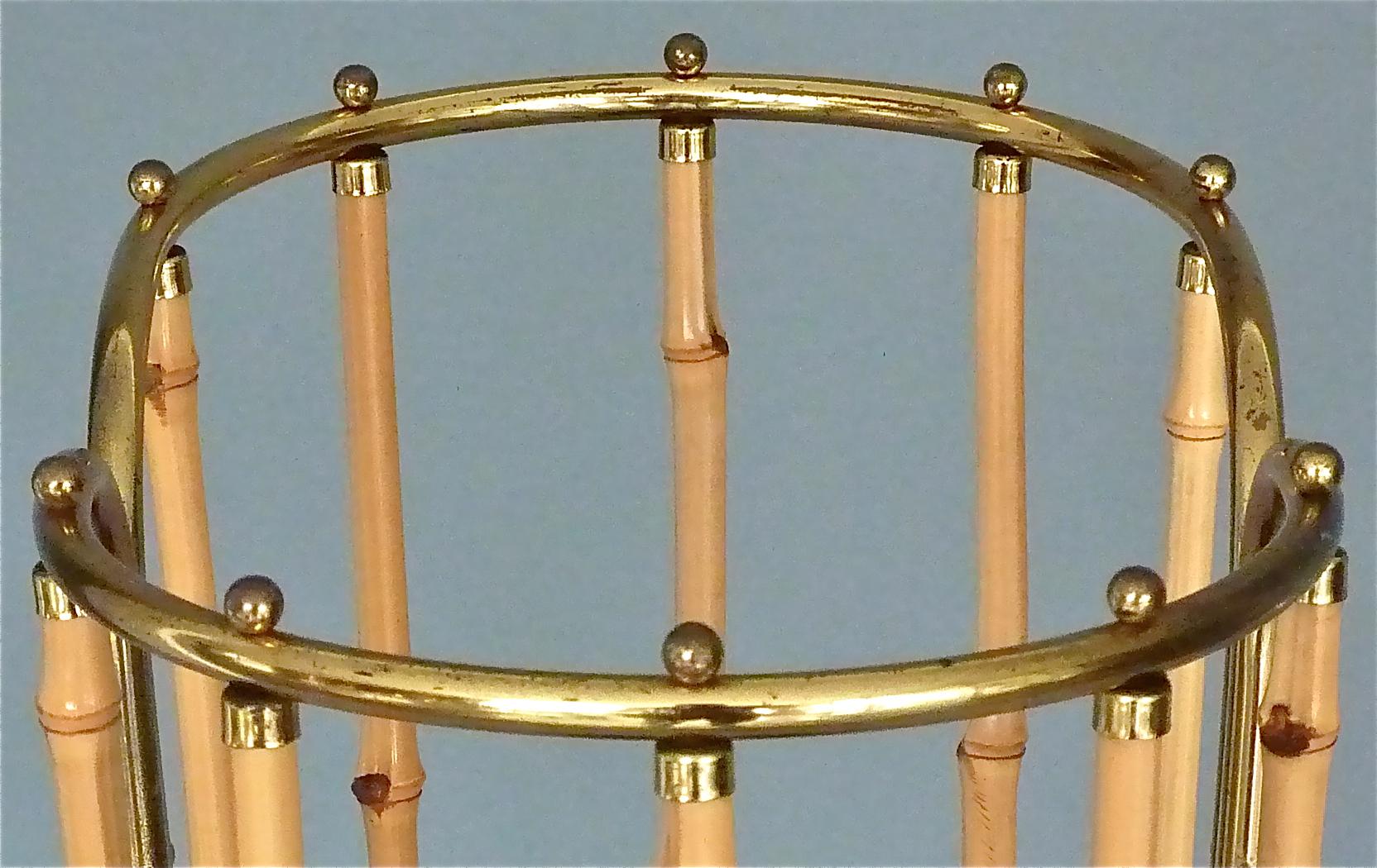 Mid-20th Century 1950s Austrian Modernist Umbrella Stand Brass Bamboo, Josef Frank, Auböck Style