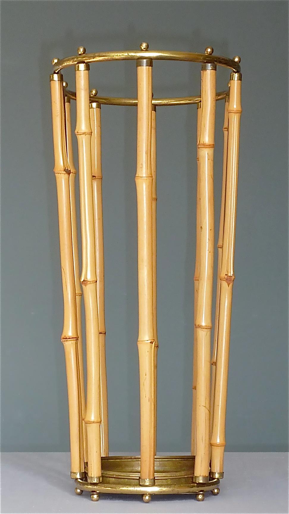 Mid-20th Century 1950s Austrian Modernist Umbrella Stand Brass Bamboo, Josef Frank, Auböck Style For Sale