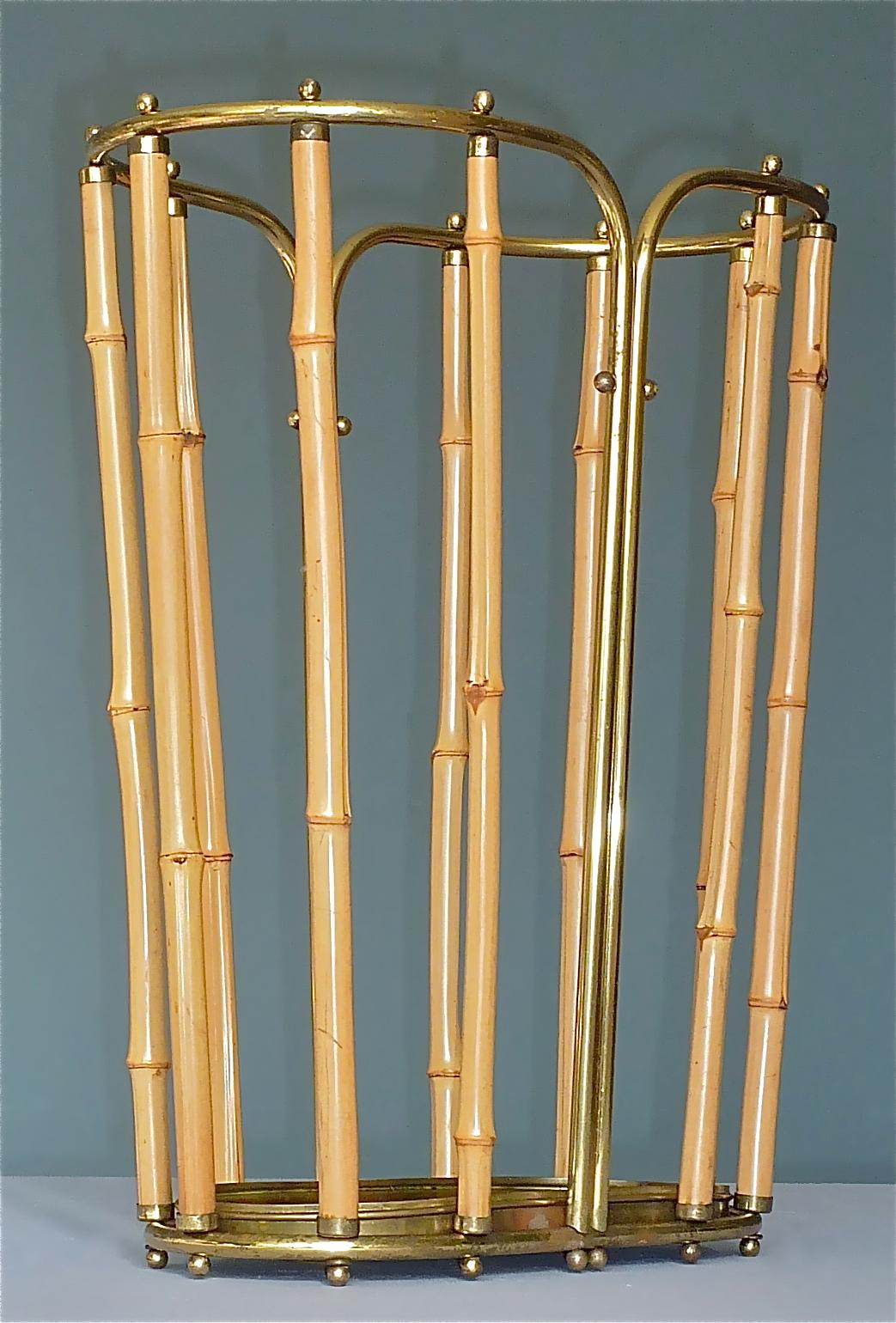 1950s Austrian Modernist Umbrella Stand Brass Bamboo, Josef Frank, Auböck Style For Sale 1