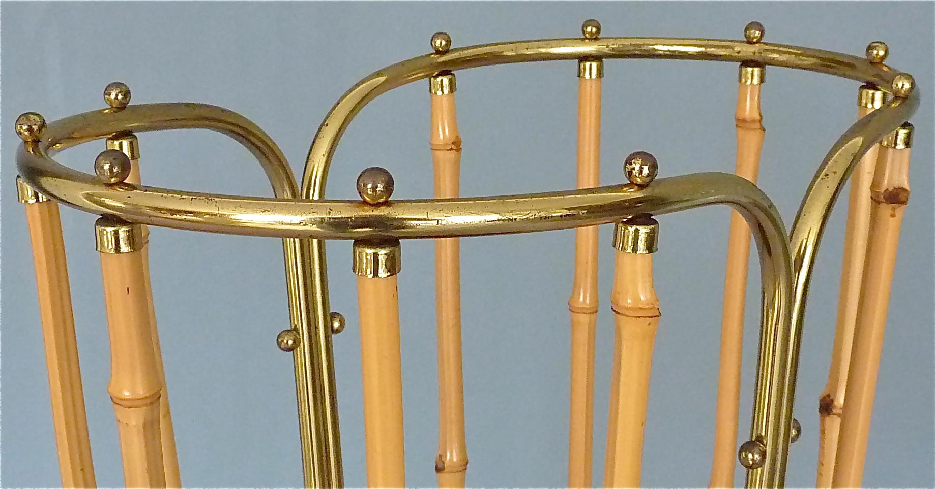 1950s Austrian Modernist Umbrella Stand Brass Bamboo, Josef Frank, Auböck Style 2