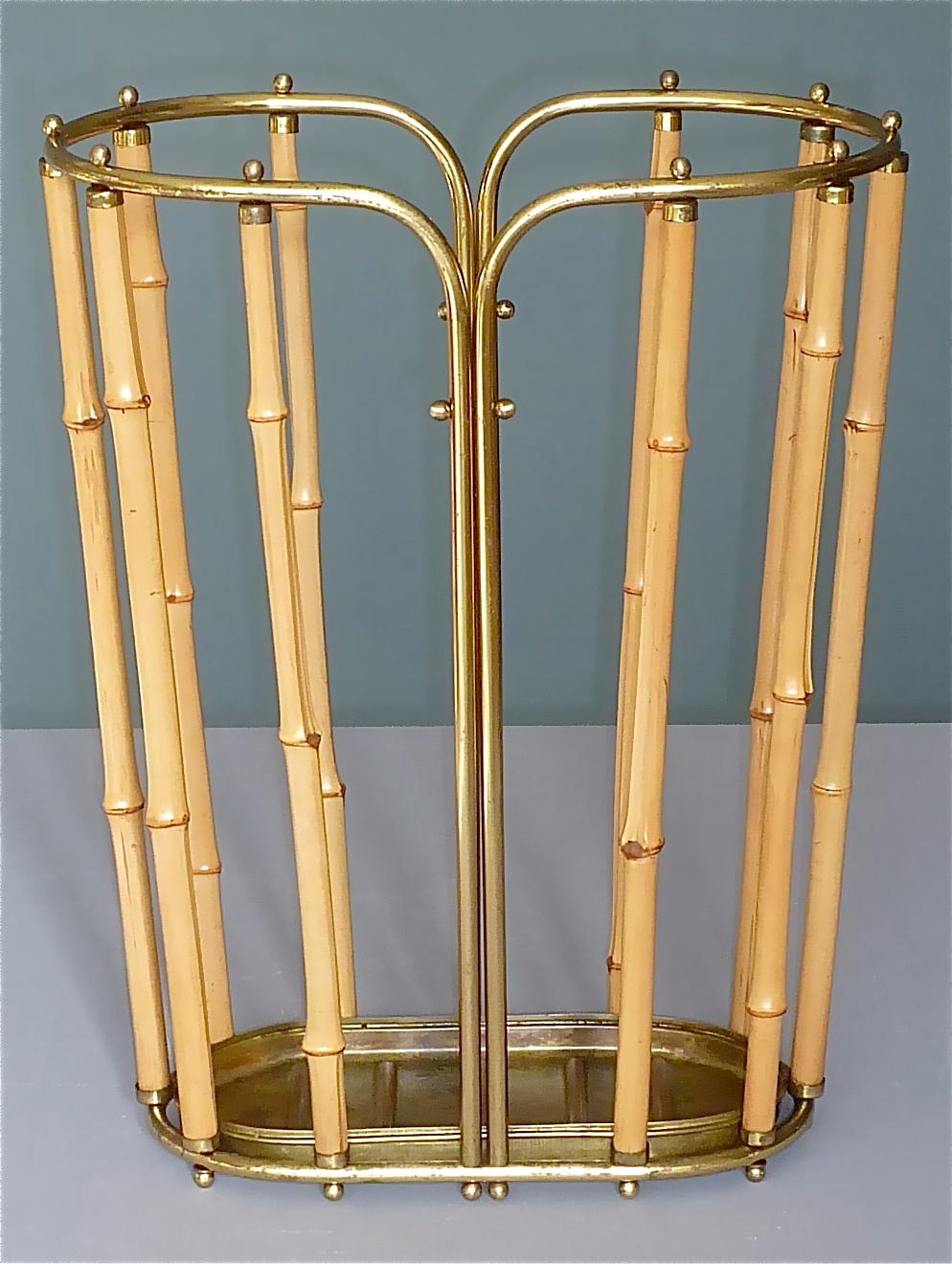 1950s Austrian Modernist Umbrella Stand Brass Bamboo, Josef Frank, Auböck Style For Sale 3