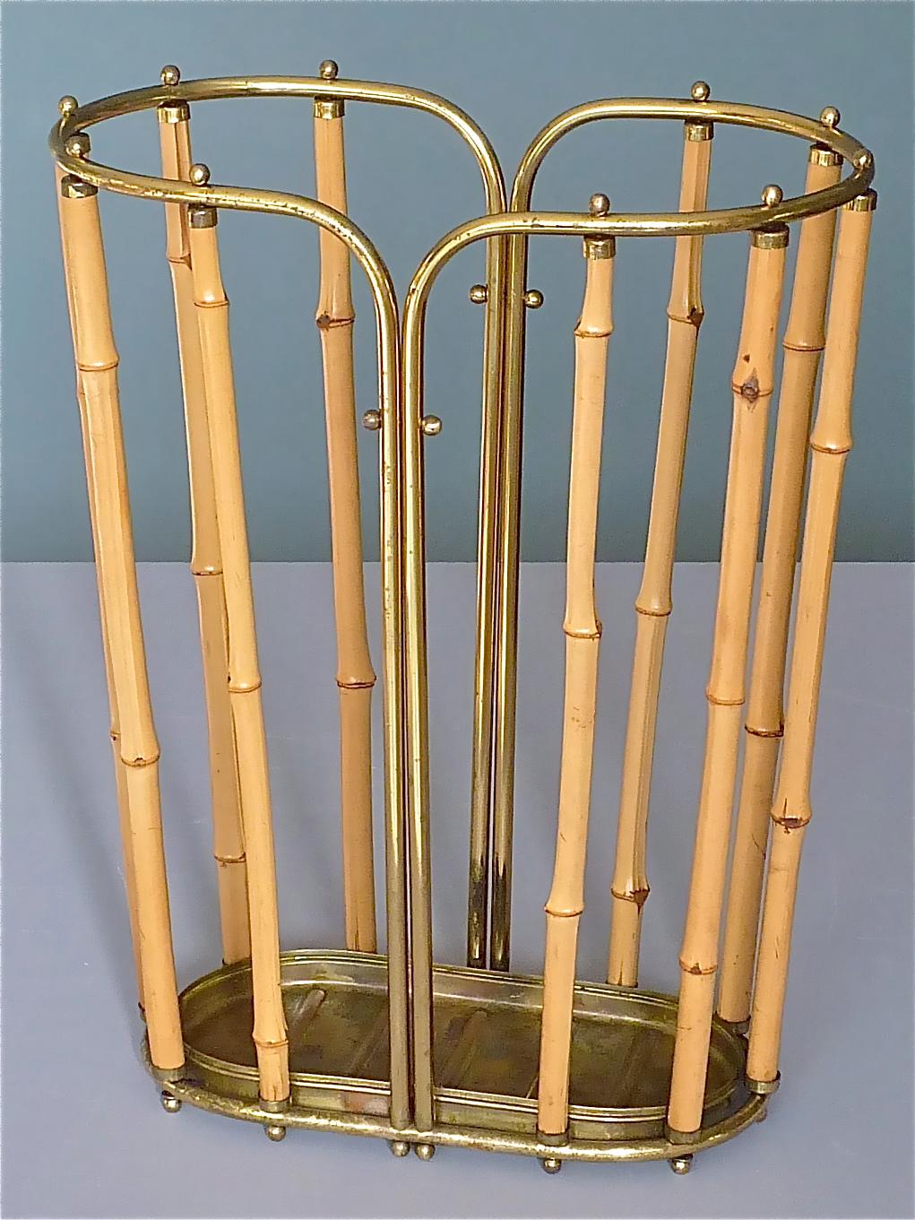 1950s Austrian Modernist Umbrella Stand Brass Bamboo, Josef Frank, Auböck Style For Sale 4