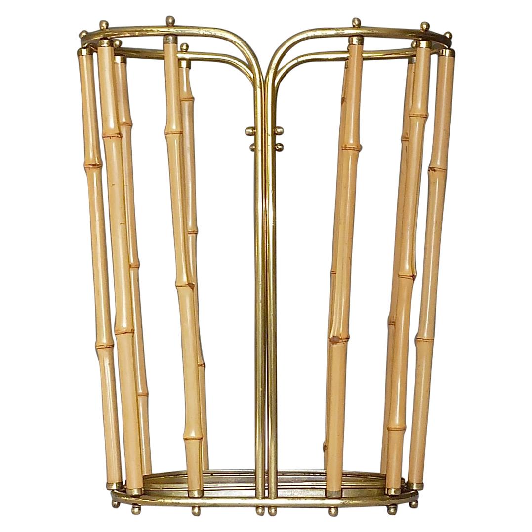 1950s Austrian Modernist Umbrella Stand Brass Bamboo, Josef Frank