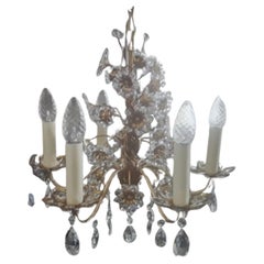 1950's Austrian Regency 24K Gold w/ Cut Crystal Floral Form Chandelier by Palwa