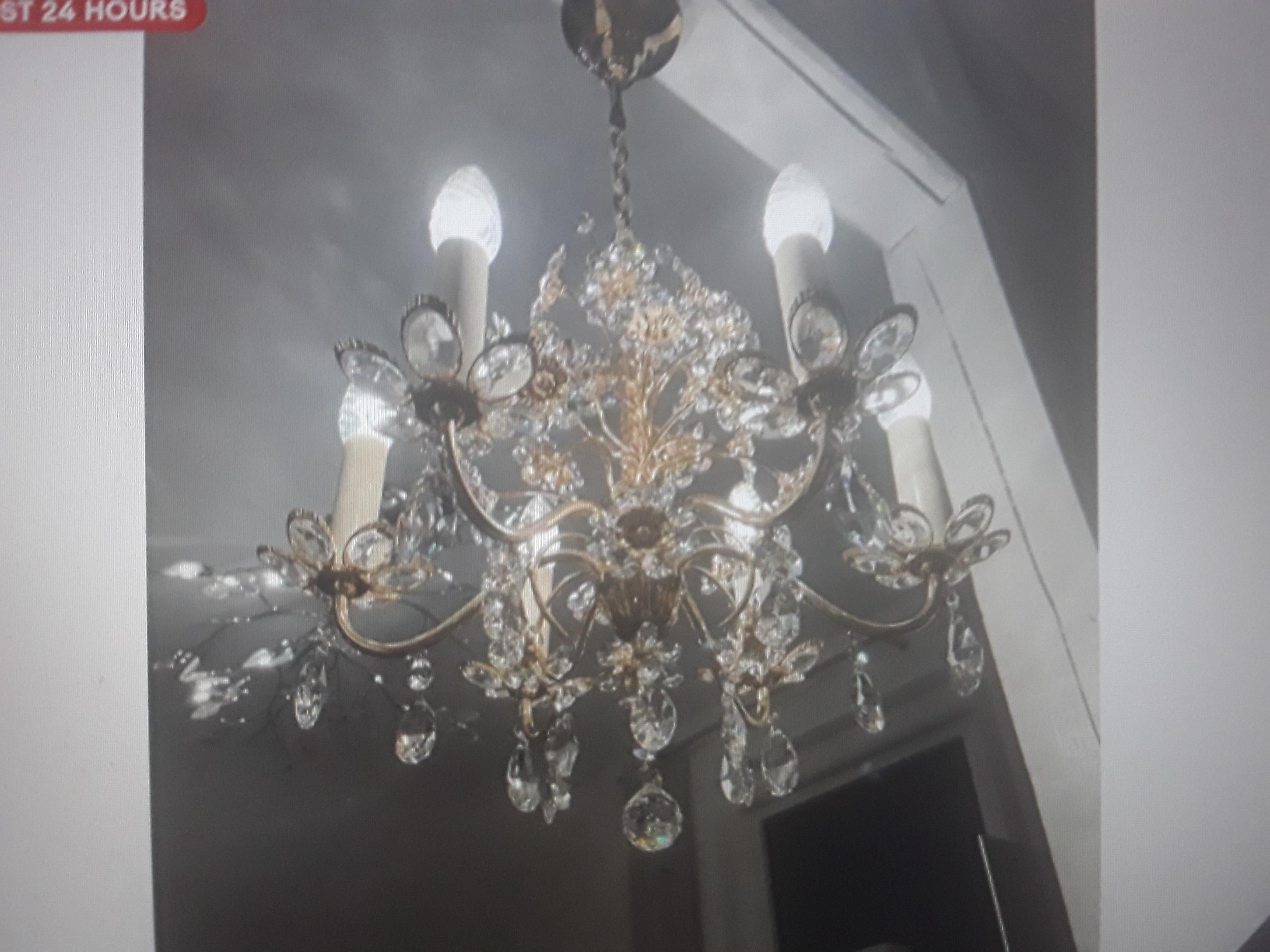 Lámpara de araña de cristal tallado y oro de 24 quilates de la Regencia austriaca de los años 50, obra de Palwa Regencia de Hollywood en venta