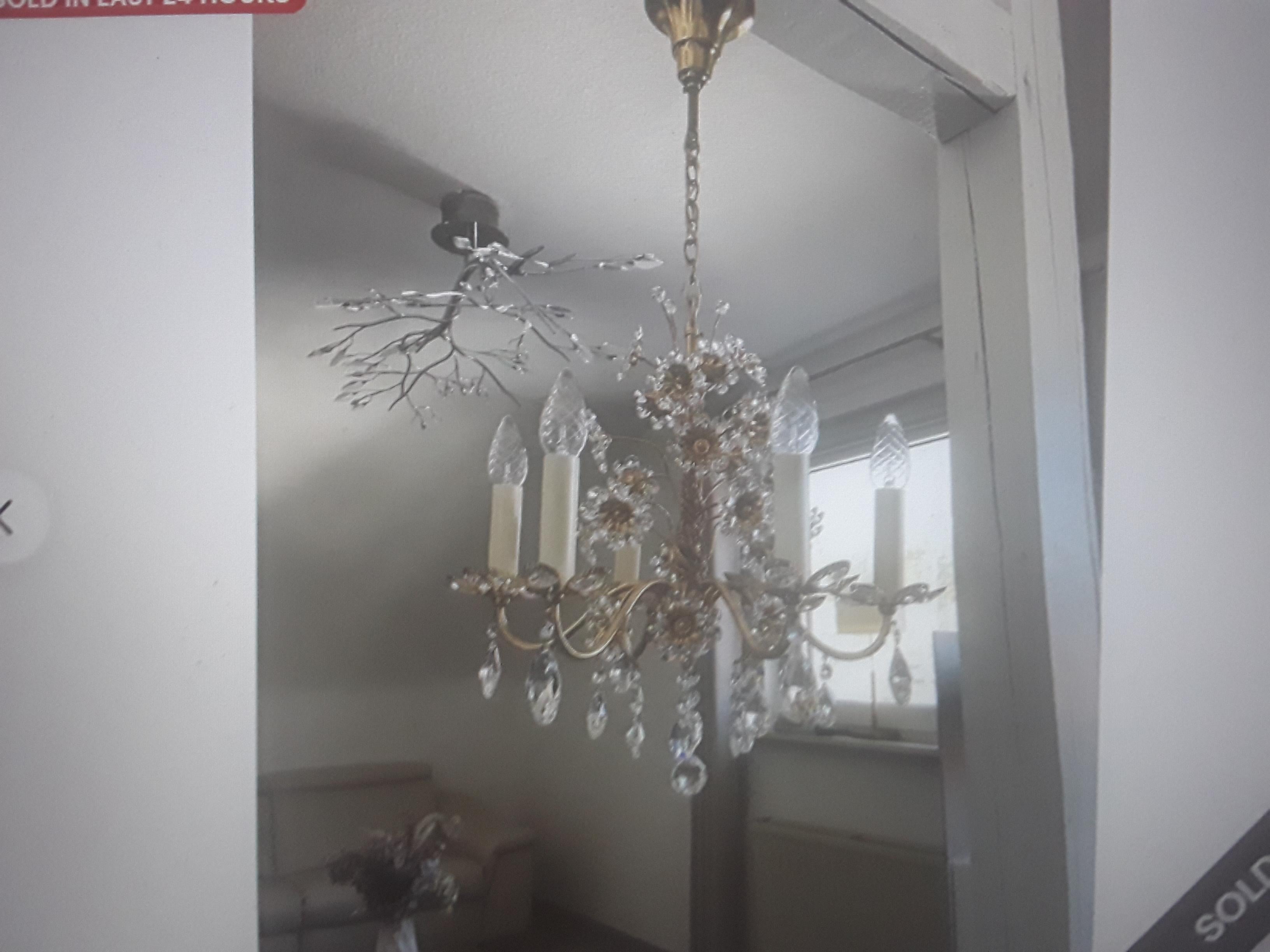 Lámpara de araña de cristal tallado y oro de 24 quilates de la Regencia austriaca de los años 50, obra de Palwa en Bueno estado para la venta en Opa Locka, FL