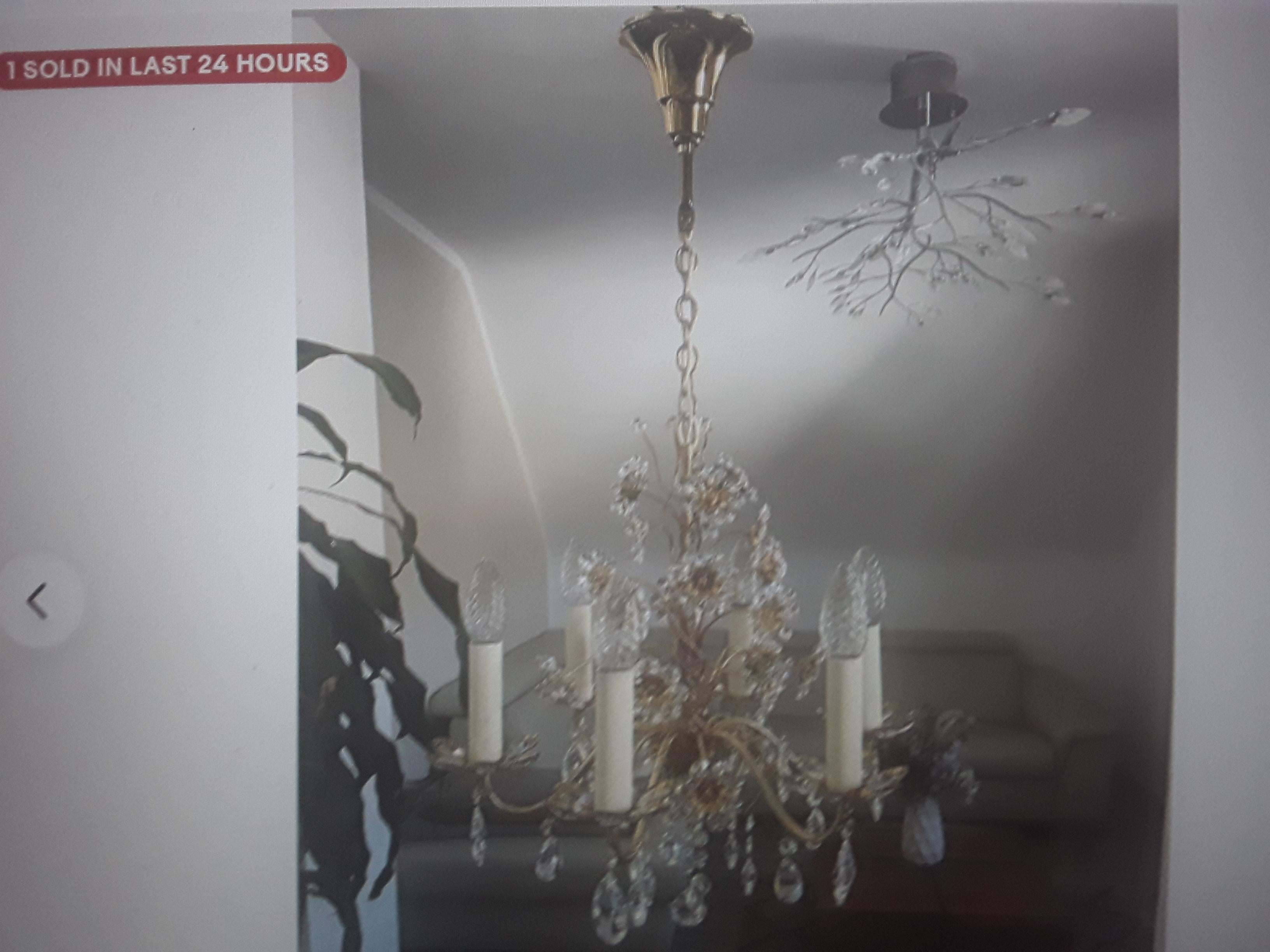 Lámpara de araña de cristal tallado y oro de 24 quilates de la Regencia austriaca de los años 50, obra de Palwa en venta 1