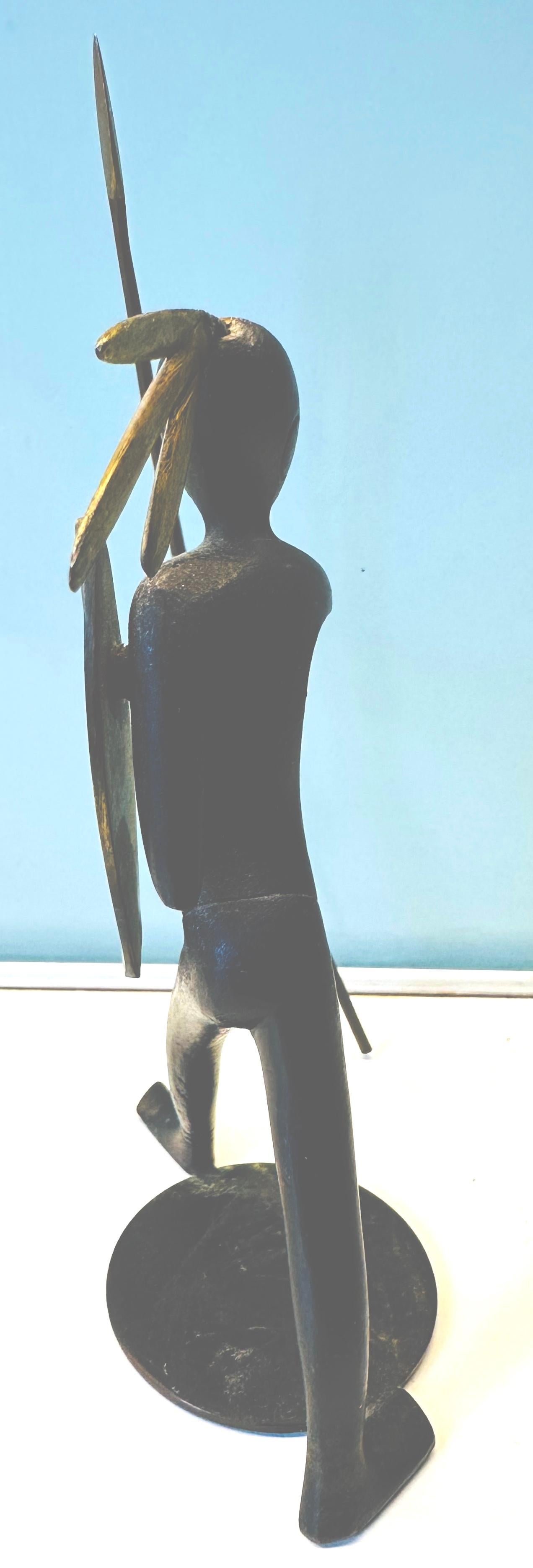 20th Century 1950s Austrian Signed Franz Hagenauer Bronze & Brass African Figurine with Spear