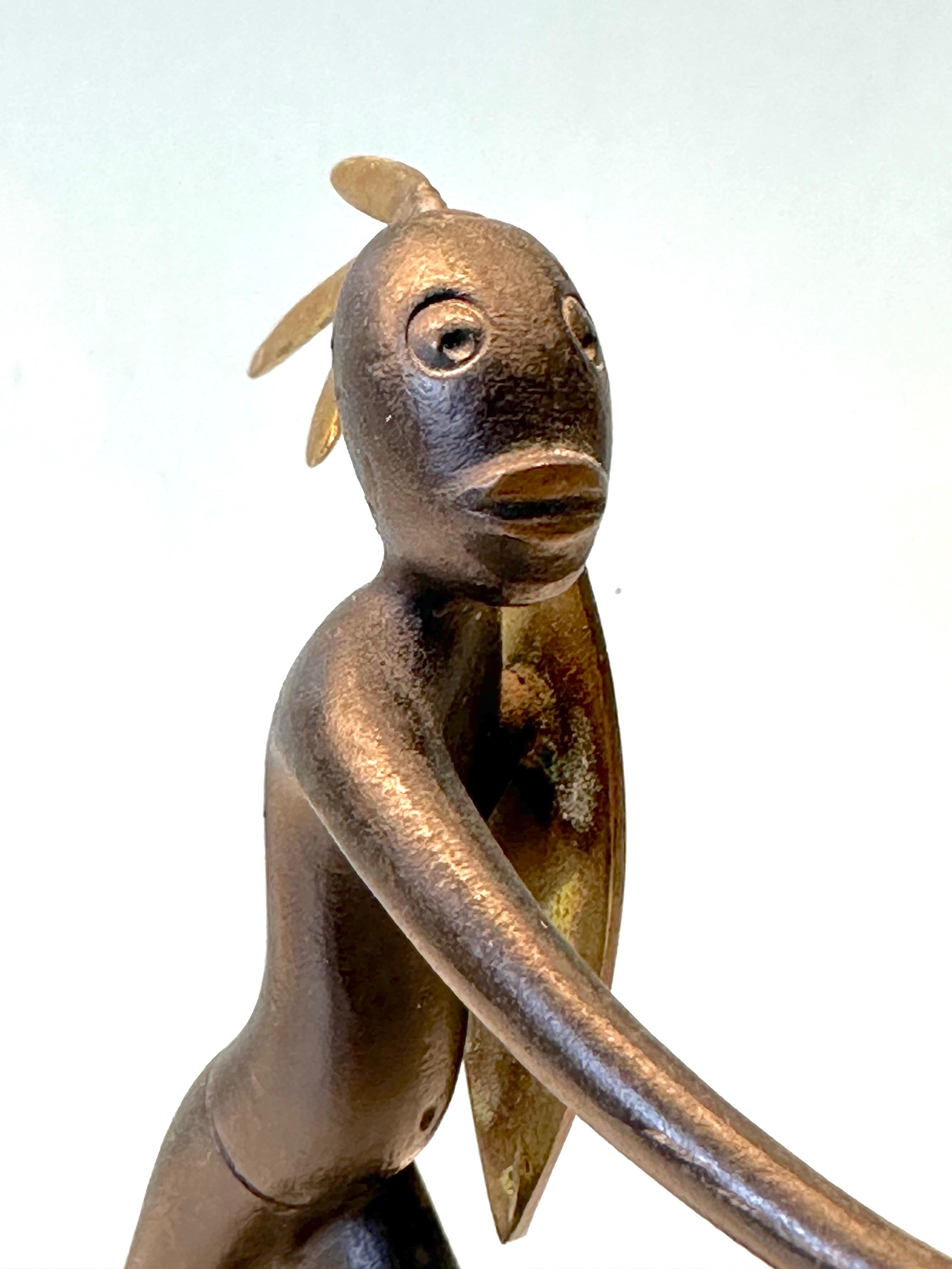 1950s Austrian Signed Franz Hagenauer Bronze & Brass African Figurine with Spear 6