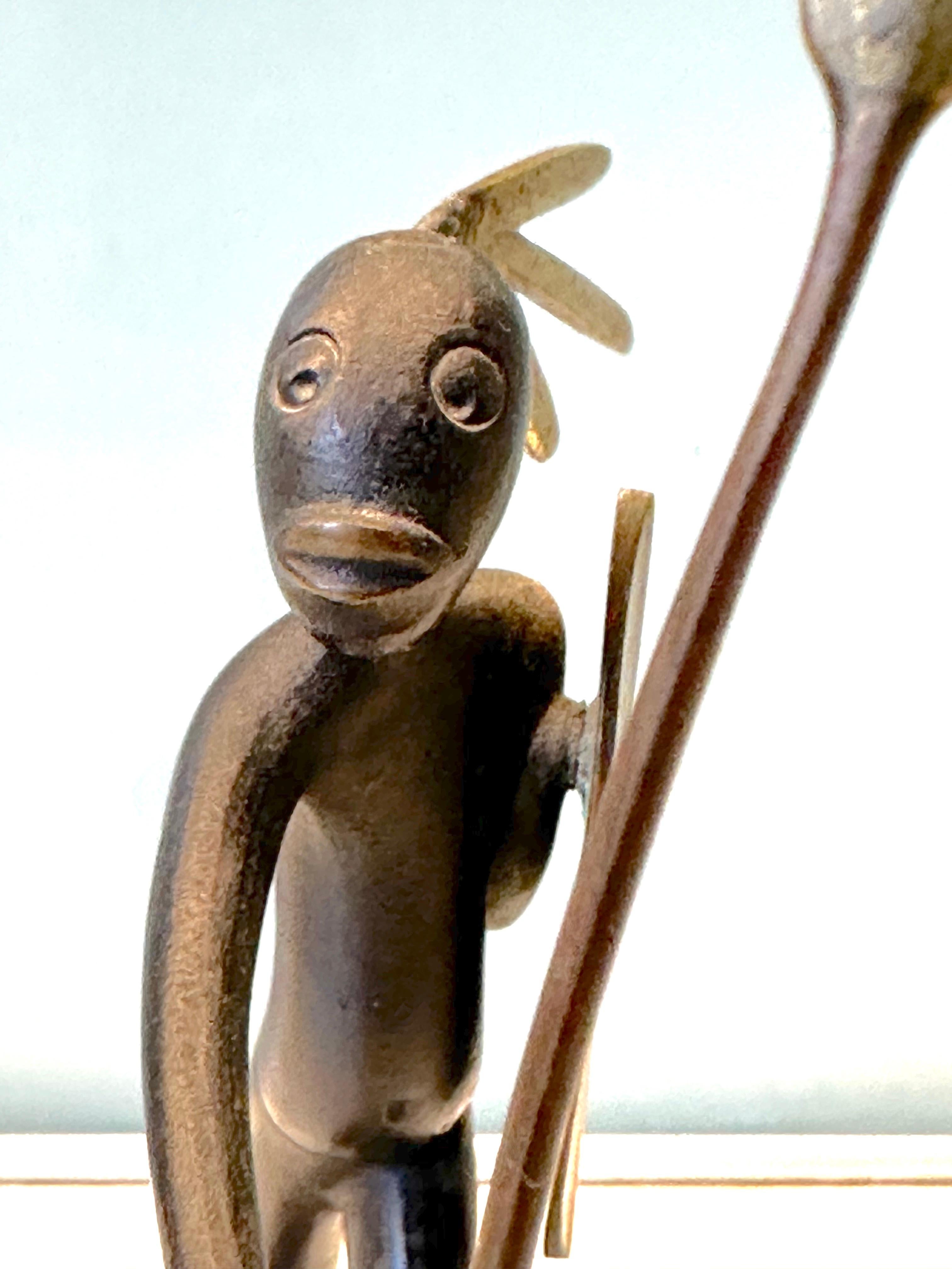 1950s Austrian Signed Franz Hagenauer Bronze & Brass African Figurine with Spear 7