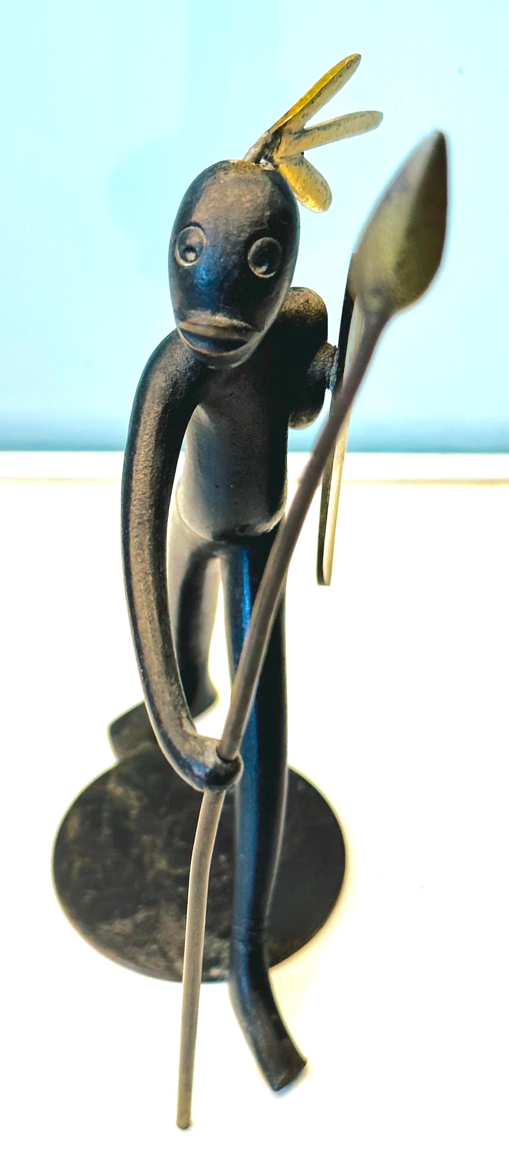 1950s Austrian Signed Franz Hagenauer Bronze & Brass African Figurine with Spear 8