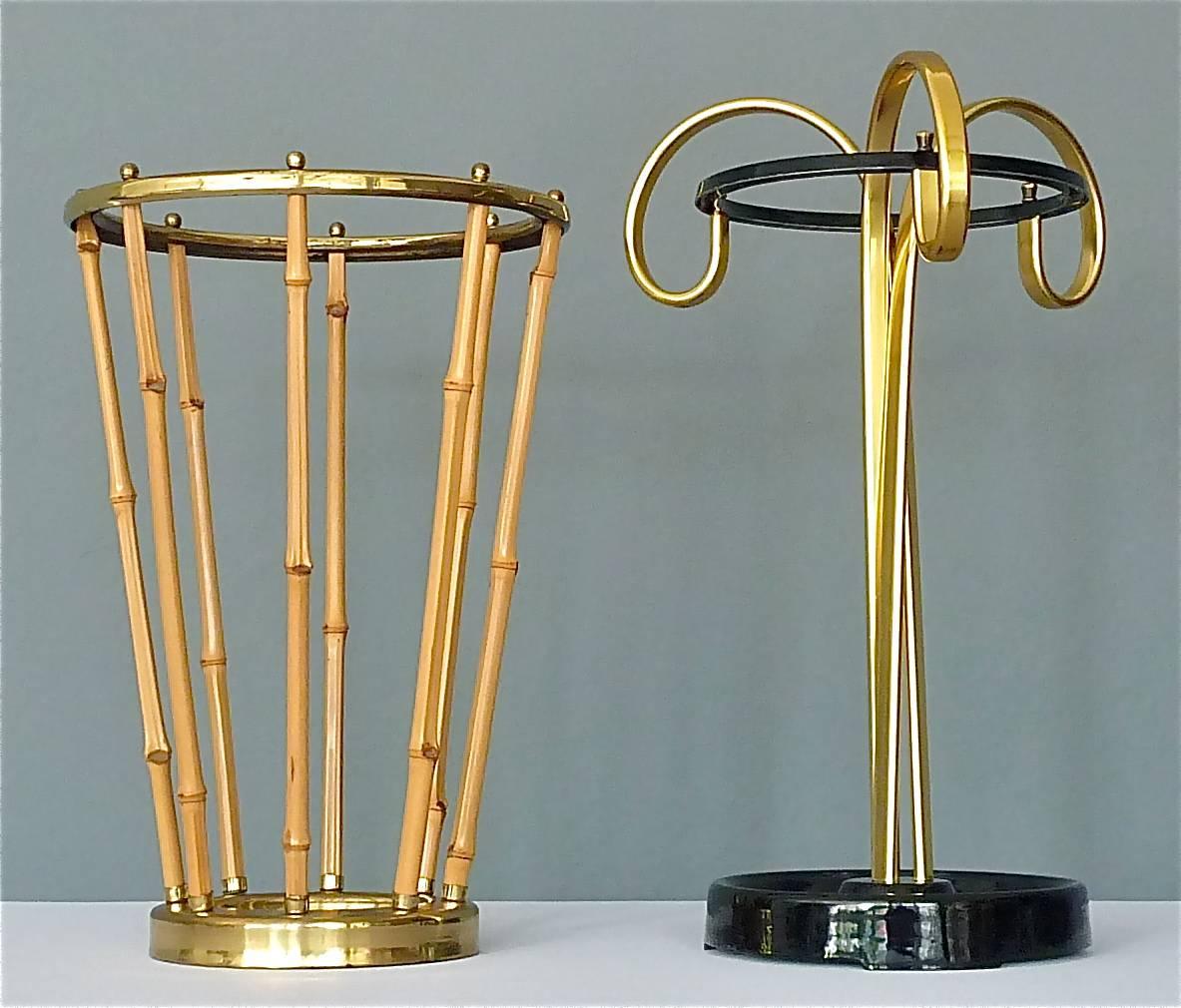 Midcentury Austrian Umbrella Stand Patinated Brass Bamboo Josef Frank Style 1950 im Angebot 6