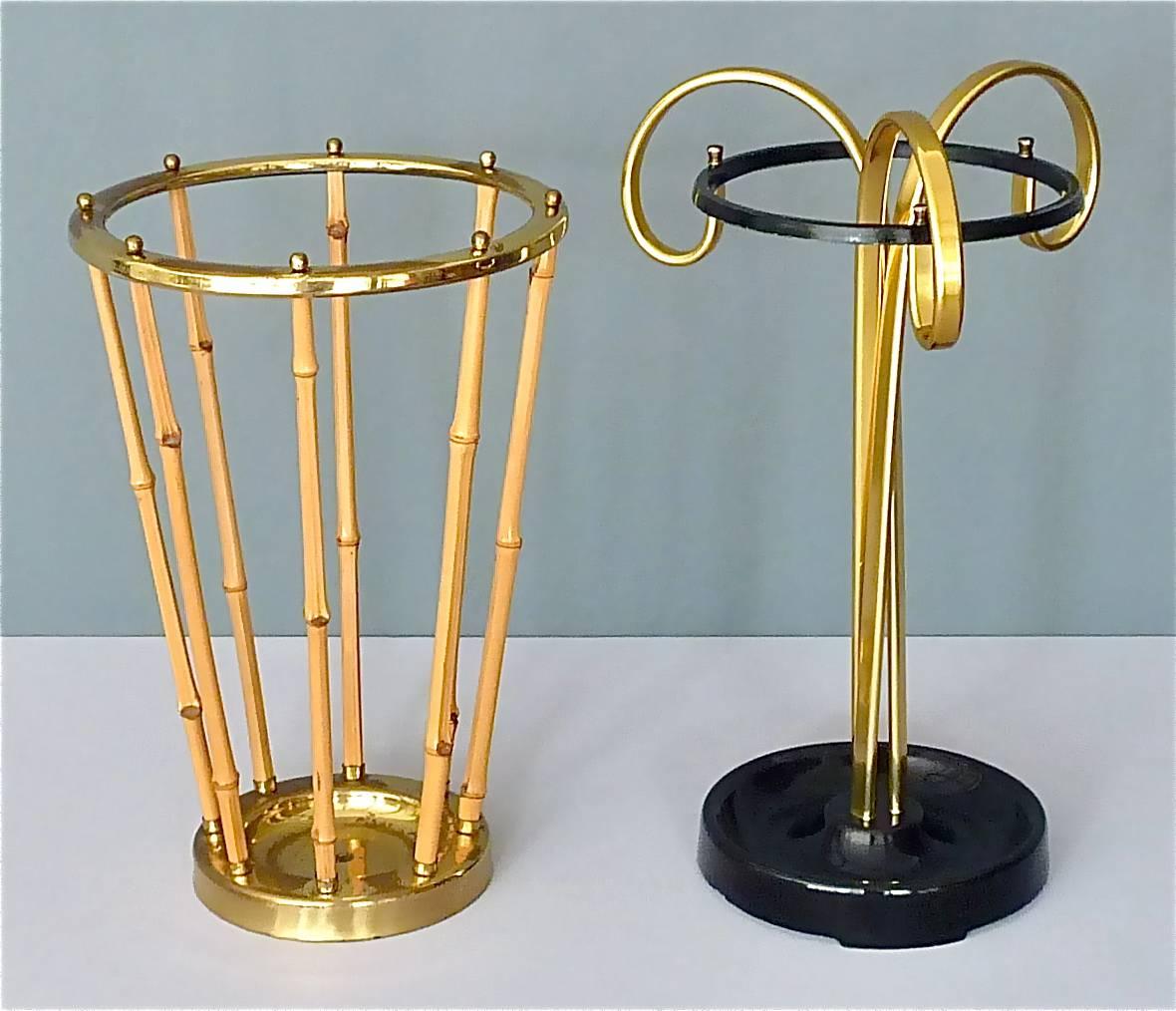 Midcentury Austrian Umbrella Stand Patinated Brass Bamboo Josef Frank Style 1950 im Angebot 7