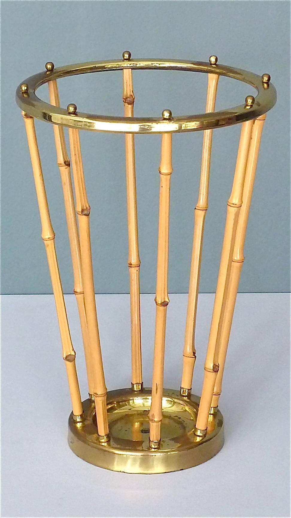 Midcentury Austrian Umbrella Stand Patinated Brass Bamboo Josef Frank Style 1950 im Angebot 8