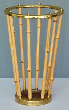 Midcentury Austrian Umbrella Stand Patinated Brass Bamboo 1950s