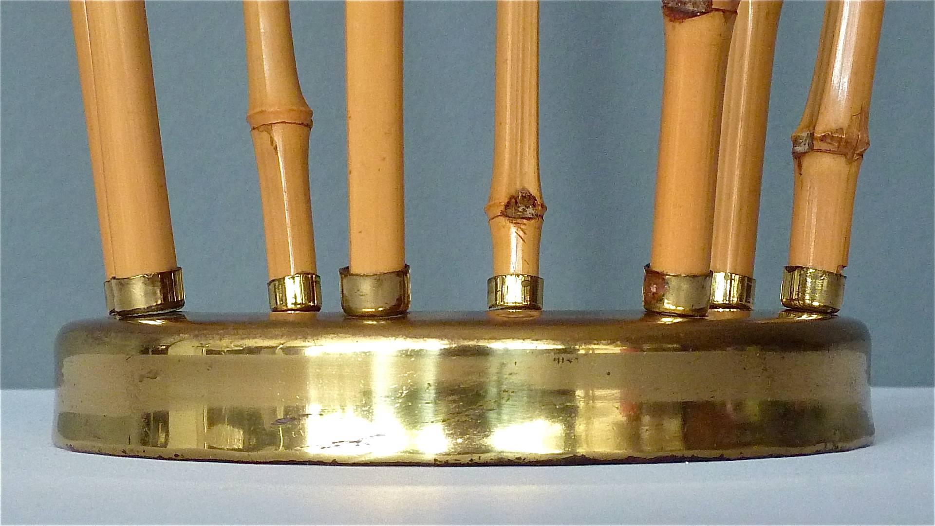 Midcentury Austrian Umbrella Stand Patinated Brass Bamboo Josef Frank Style 1950 (Österreichisch) im Angebot