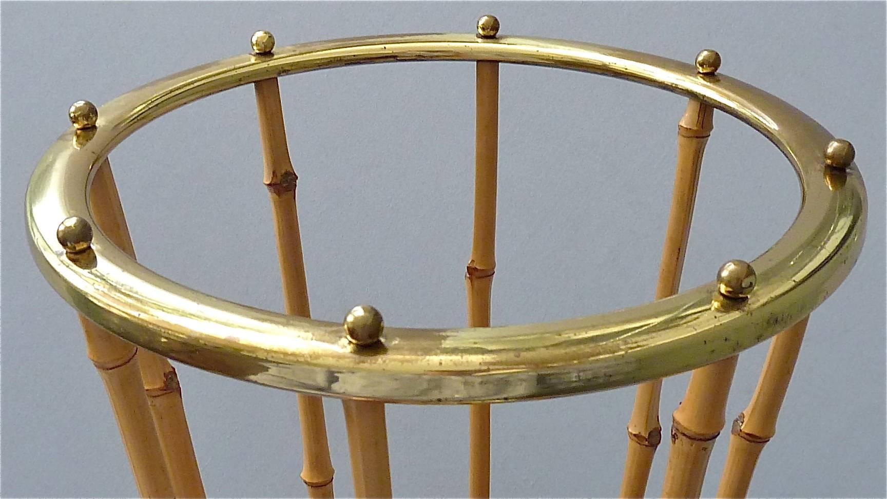 Midcentury Austrian Umbrella Stand Patinated Brass Bamboo Josef Frank Style 1950 For Sale 2
