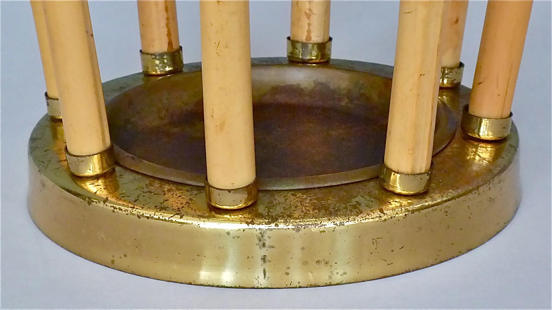 Midcentury Austrian Umbrella Stand Patinated Brass Bamboo 1950s For Sale 2