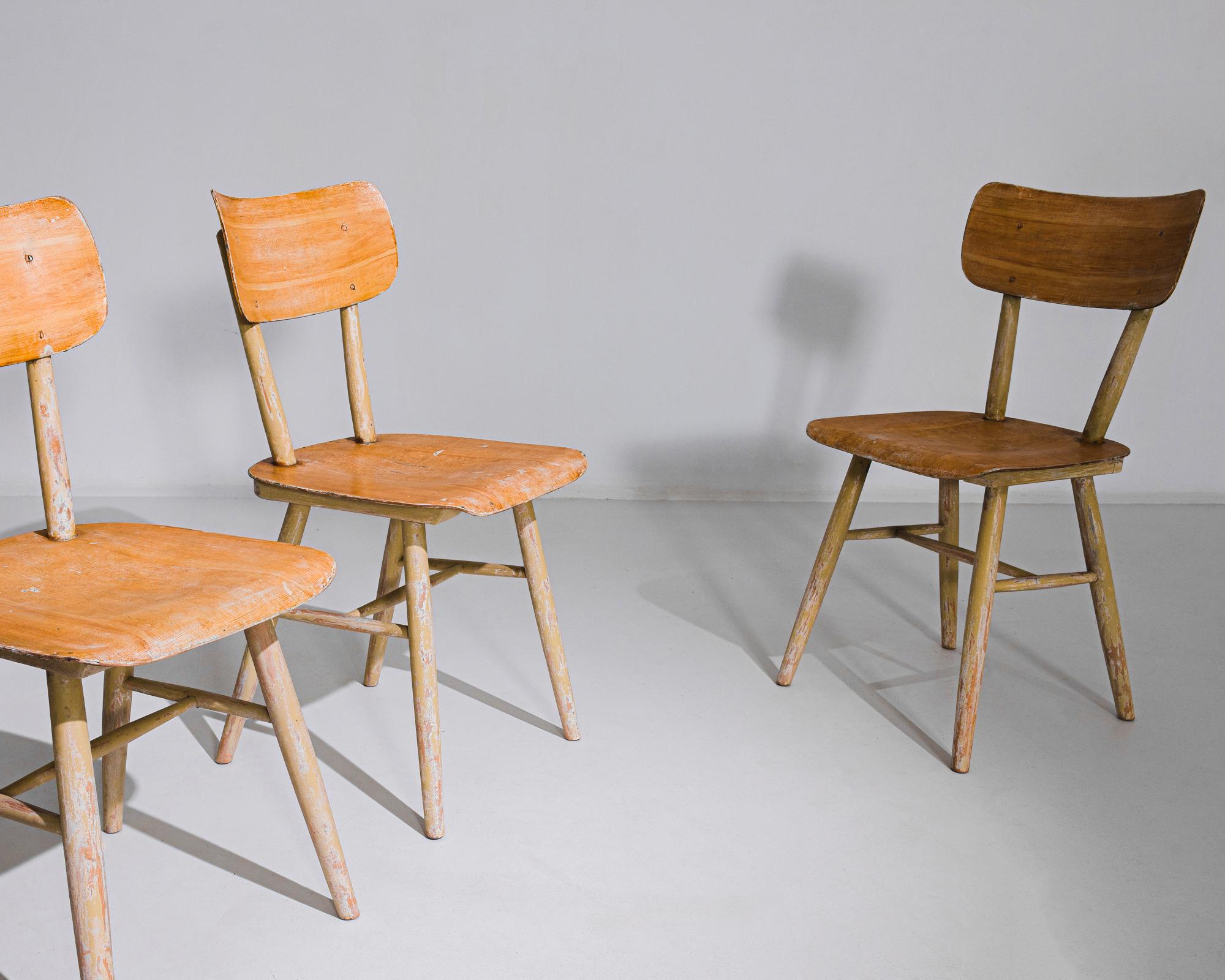 Mid-20th Century 1950s Austrian Wooden Dining Chairs by Thonet, Set of Four