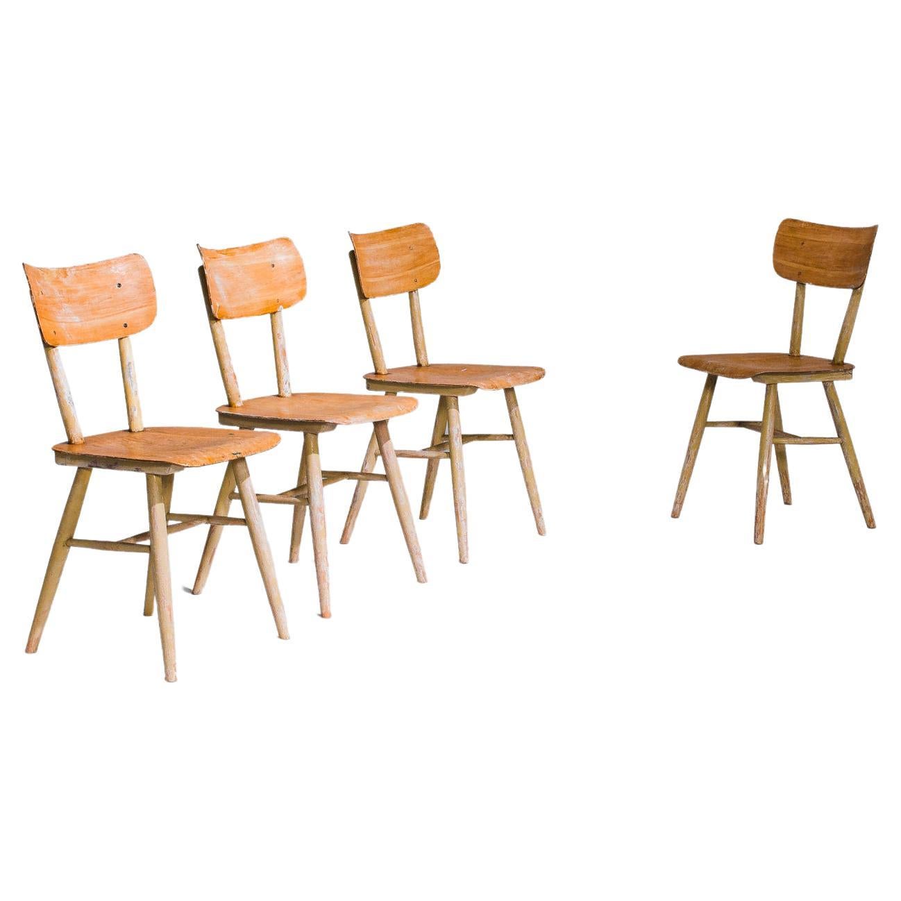 1950s Austrian Wooden Dining Chairs by Thonet, Set of Four