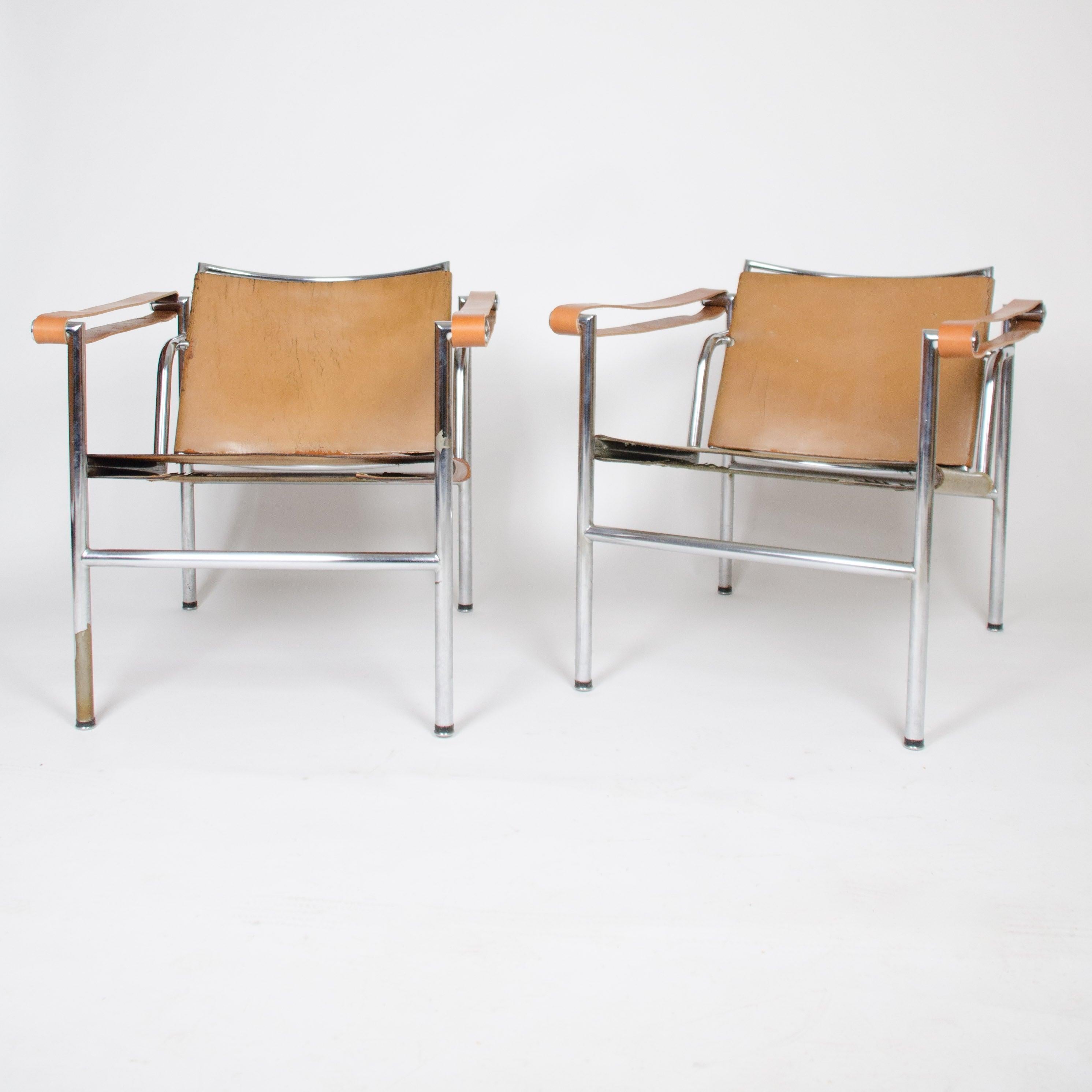 1950's Authentic Le Corbusier Marked STENDIG LC1 Basculant Chairs Thonet Cassina In Good Condition For Sale In Philadelphia, PA