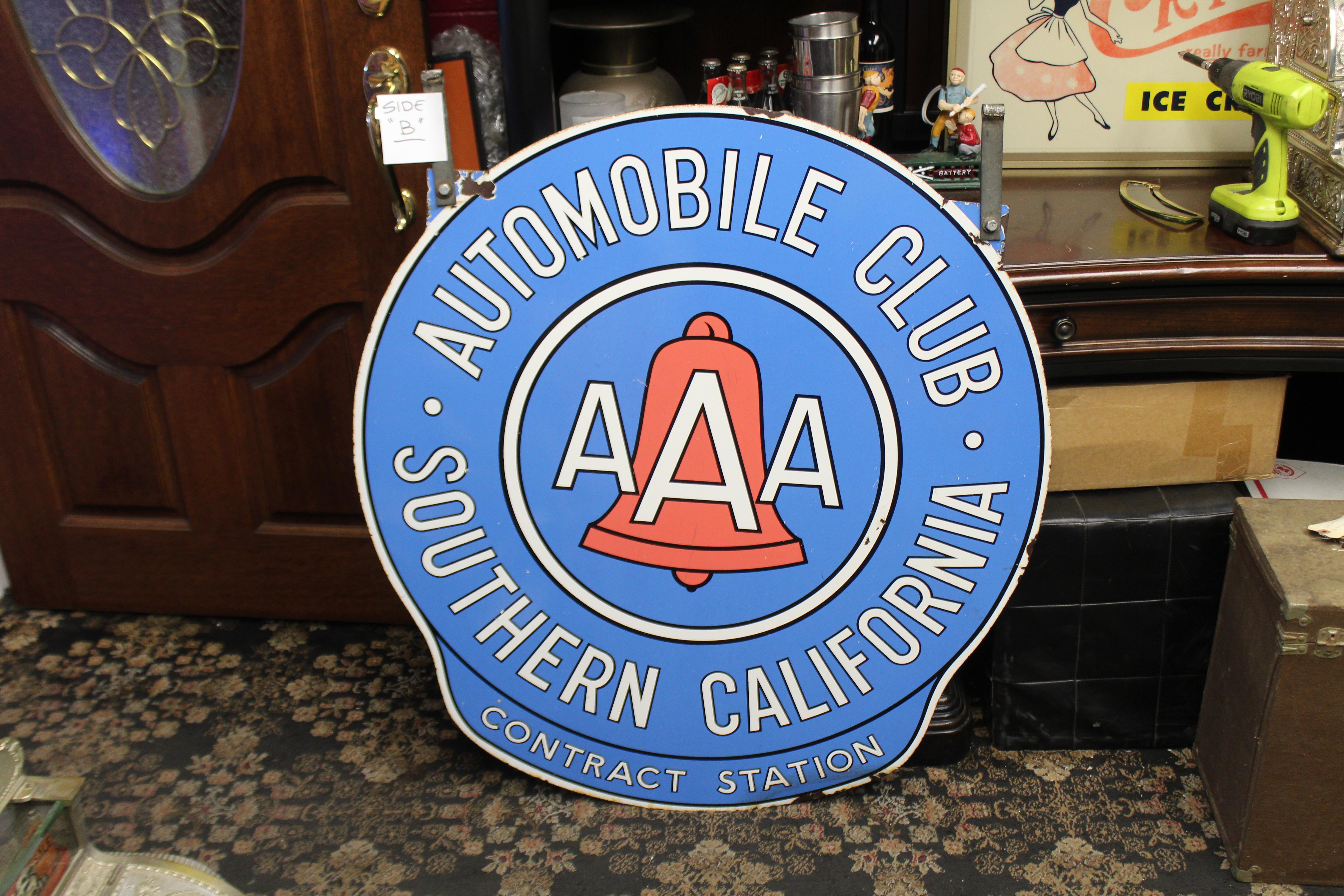 1950s Automobile Club Southern California AAA Contract Station DSP Sign In Good Condition For Sale In Orange, CA