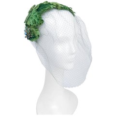 1950s Av0cado Green Velvet Cocktail Hat
