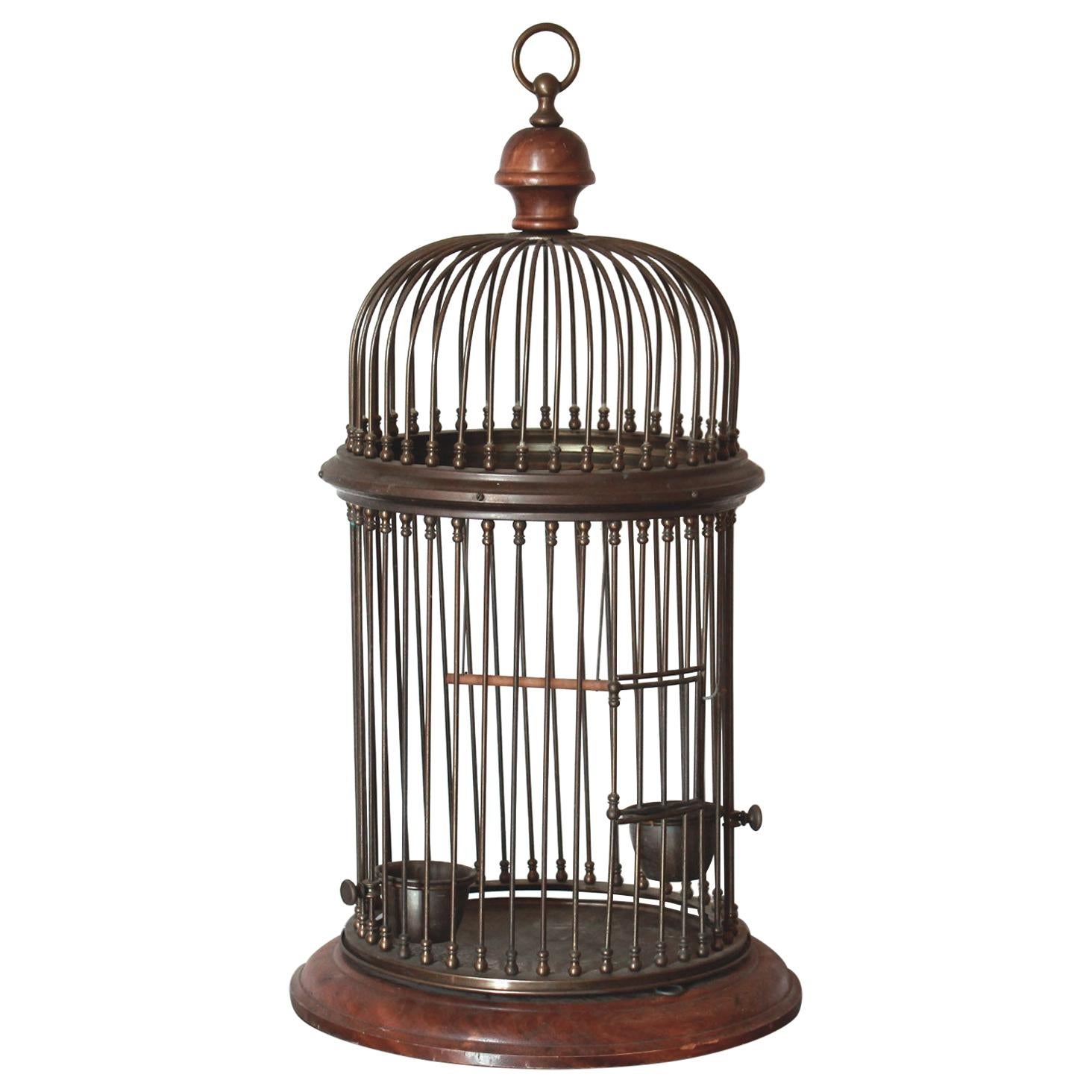 1950s Aviary Wood and Brass Cage