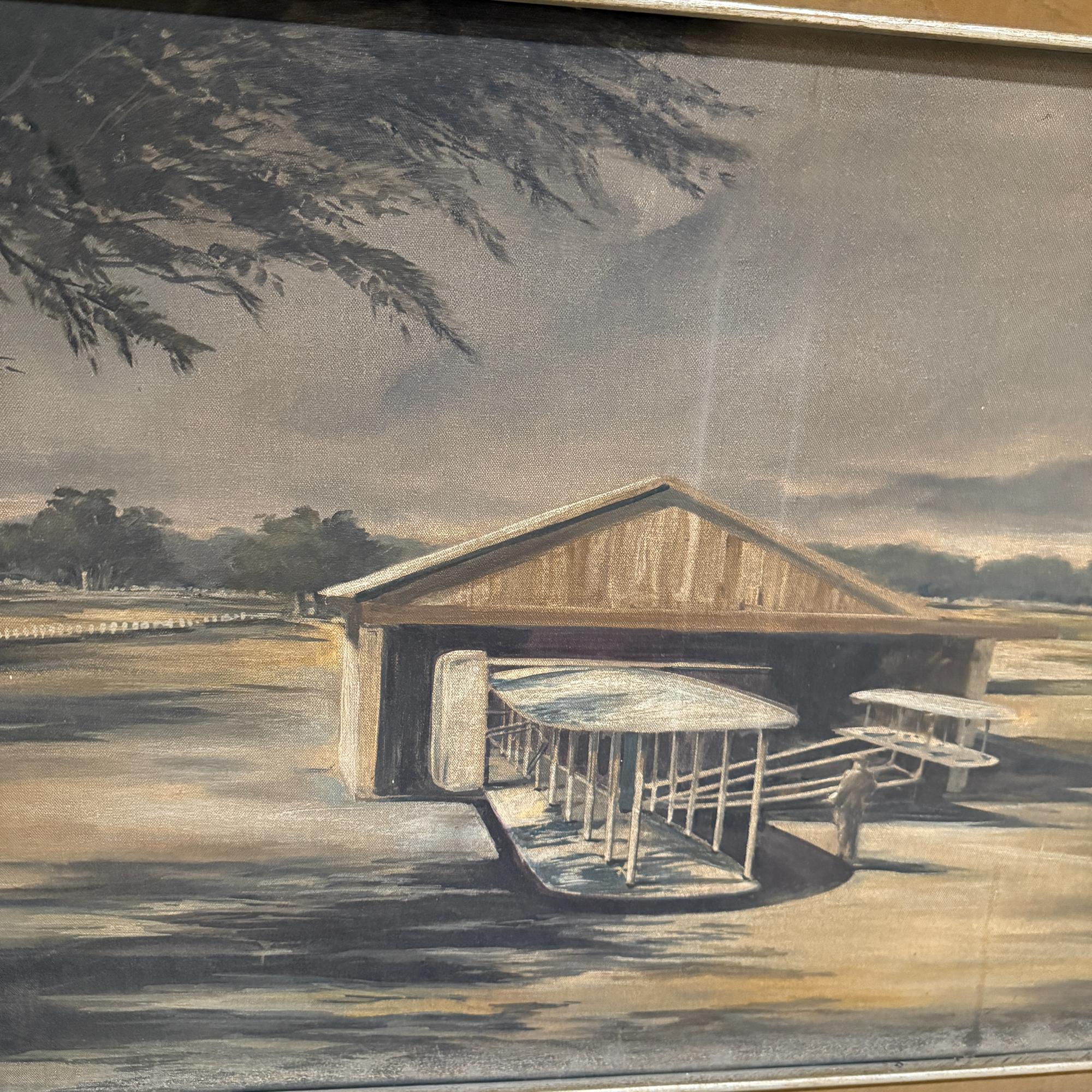 Huile impressionniste sur toile pour hangar d'avion d'aviation des années 1950 The Modernity Art en vente 4